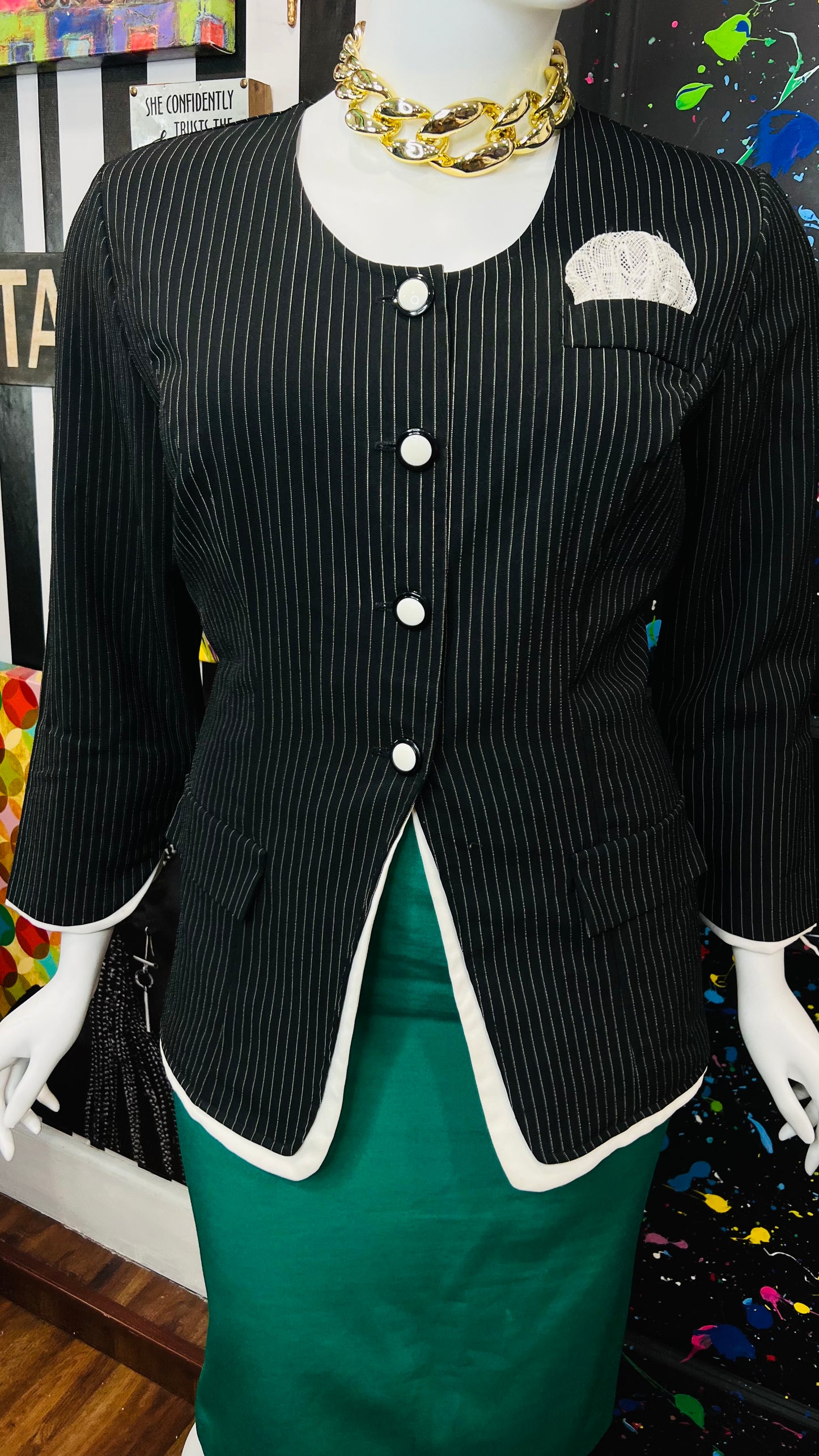 Vintage Pin Striped Black & White Blouse (16)