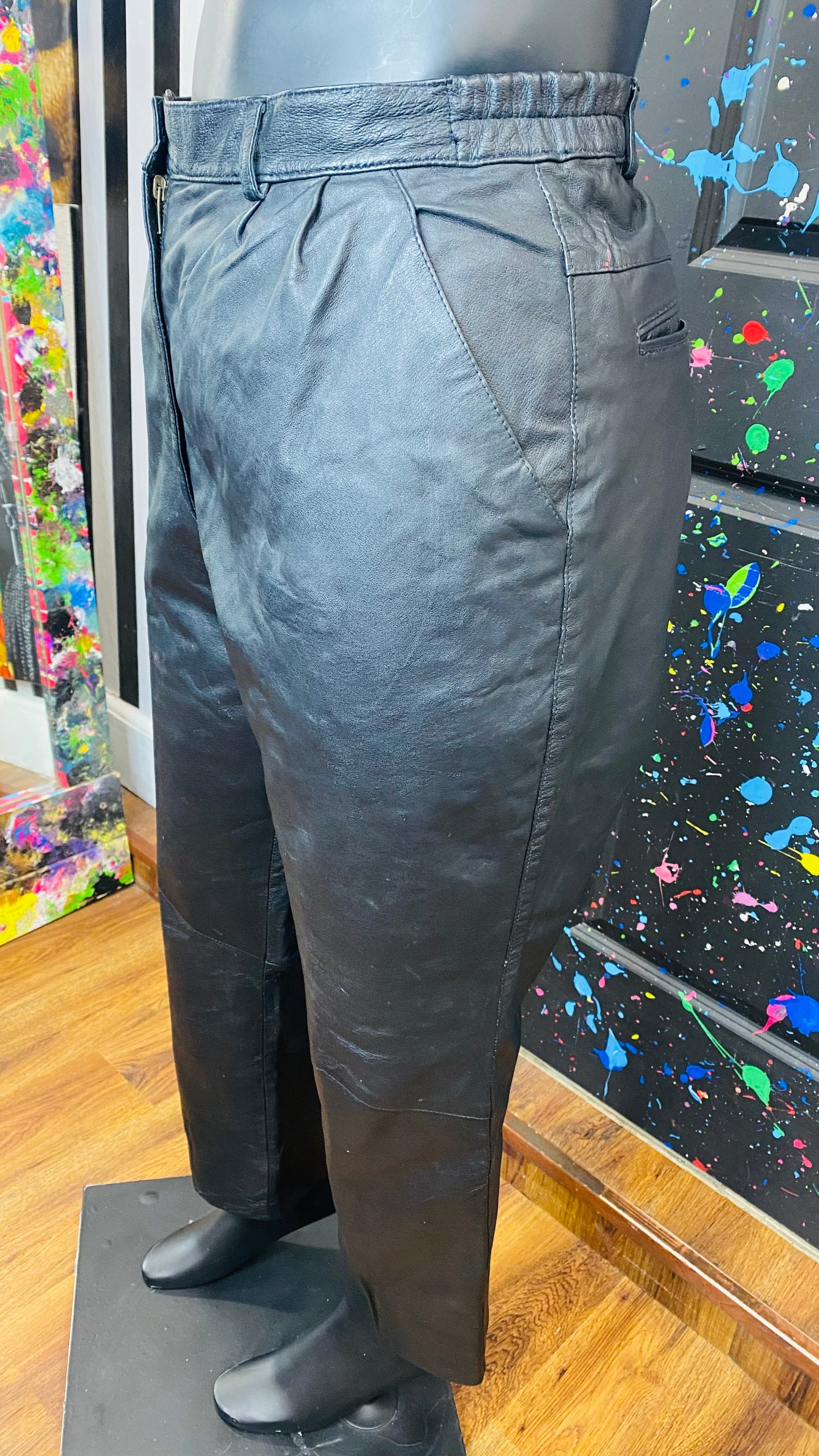Vintage Black Genuine Leather Pants (18)