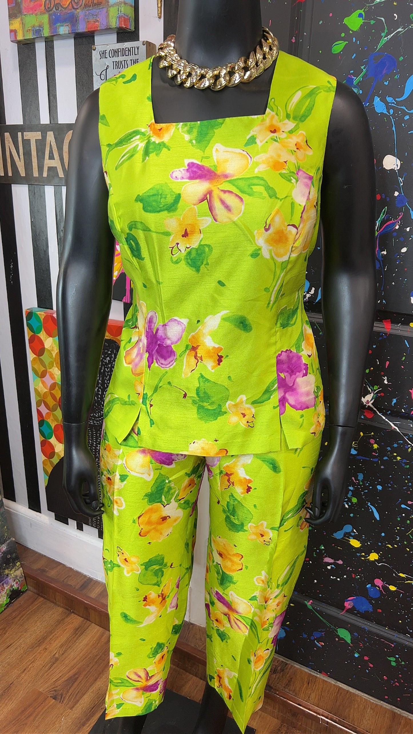 Vintage Green & Floral 3 Piece Pants Set (18W)
