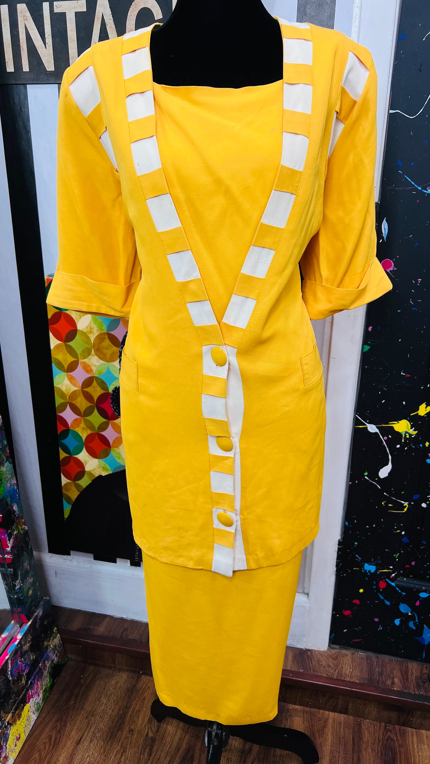 Vintage Yellow & White Skirt Suit (12/14)