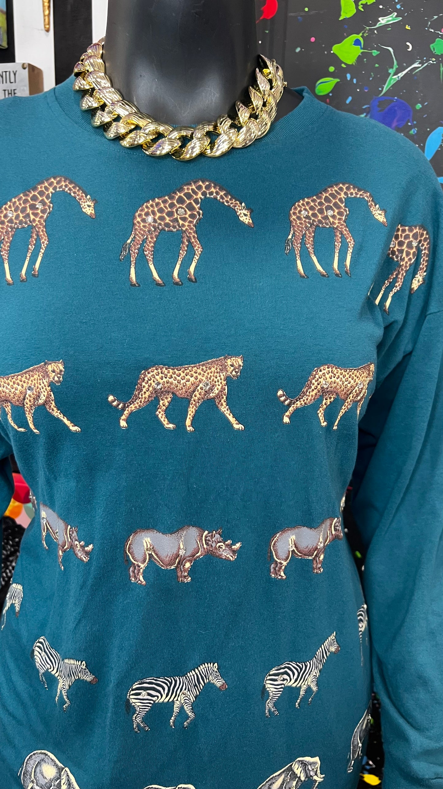 Vintage Cotton Animal Print & Jewel Top Pants Set