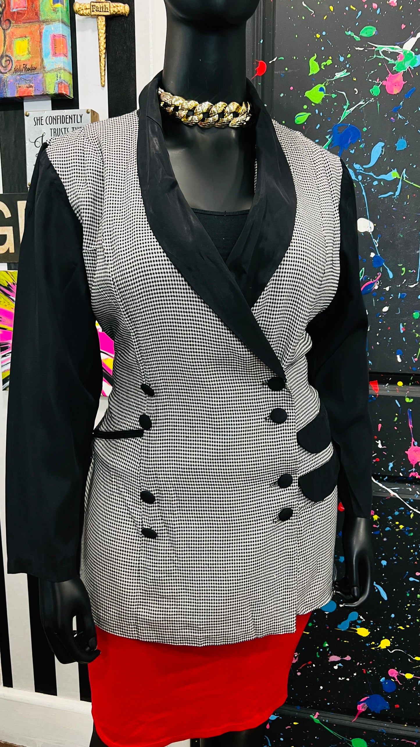 Vintage Houndstooth Black & White Blazer (18W)