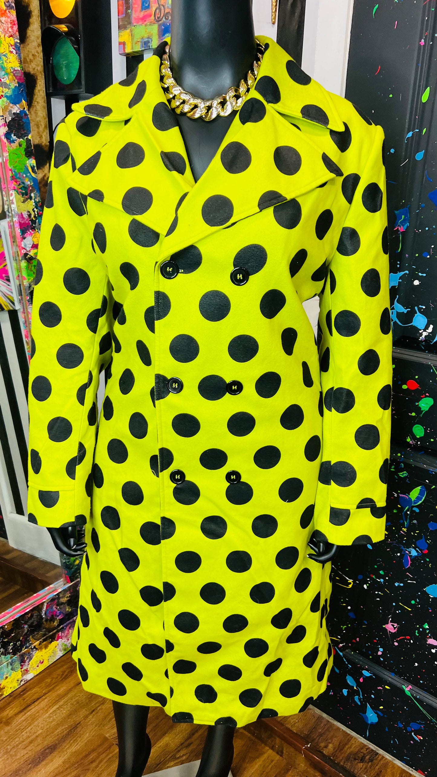 Green & Black Polka Dot Trench Coat (20)