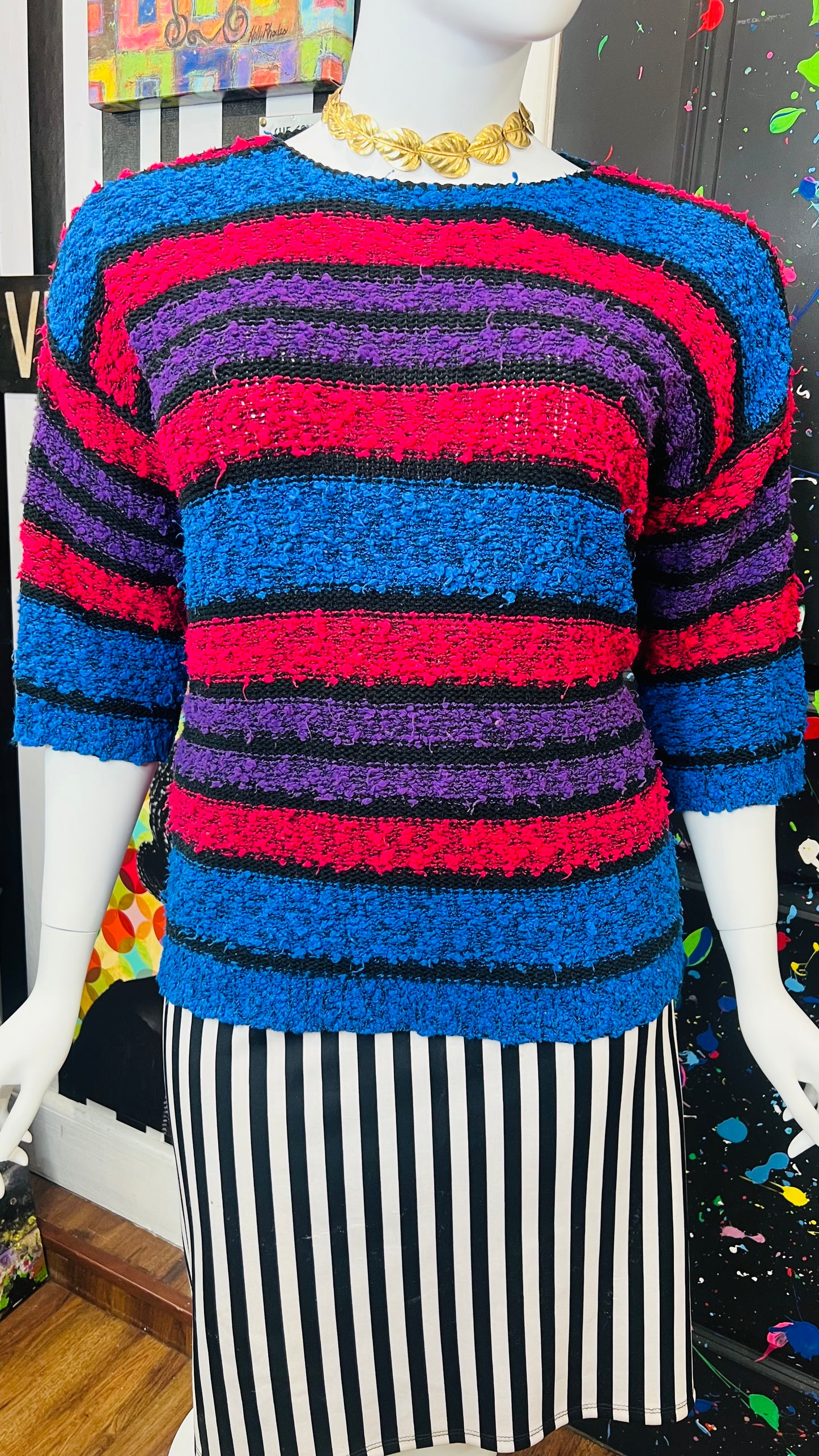 Vintage Knit Striped Sweater (18)