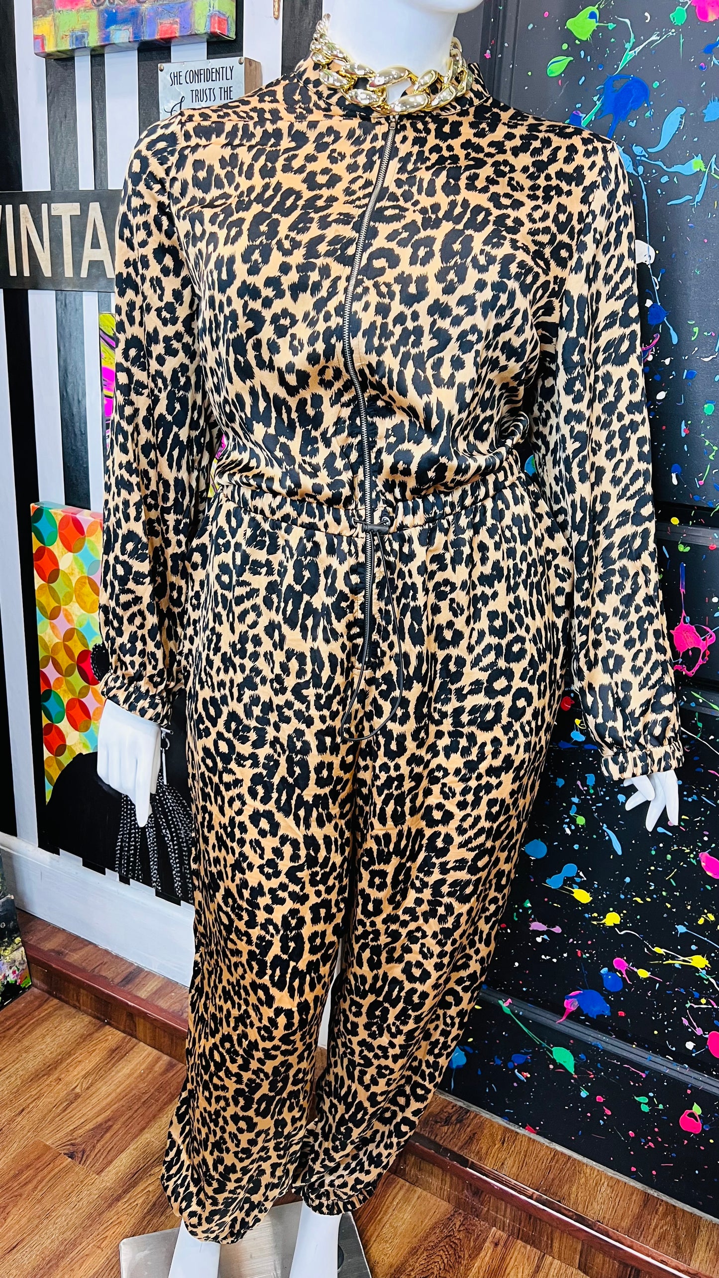 Leopard Print Satin Jumpsuit (20/22)