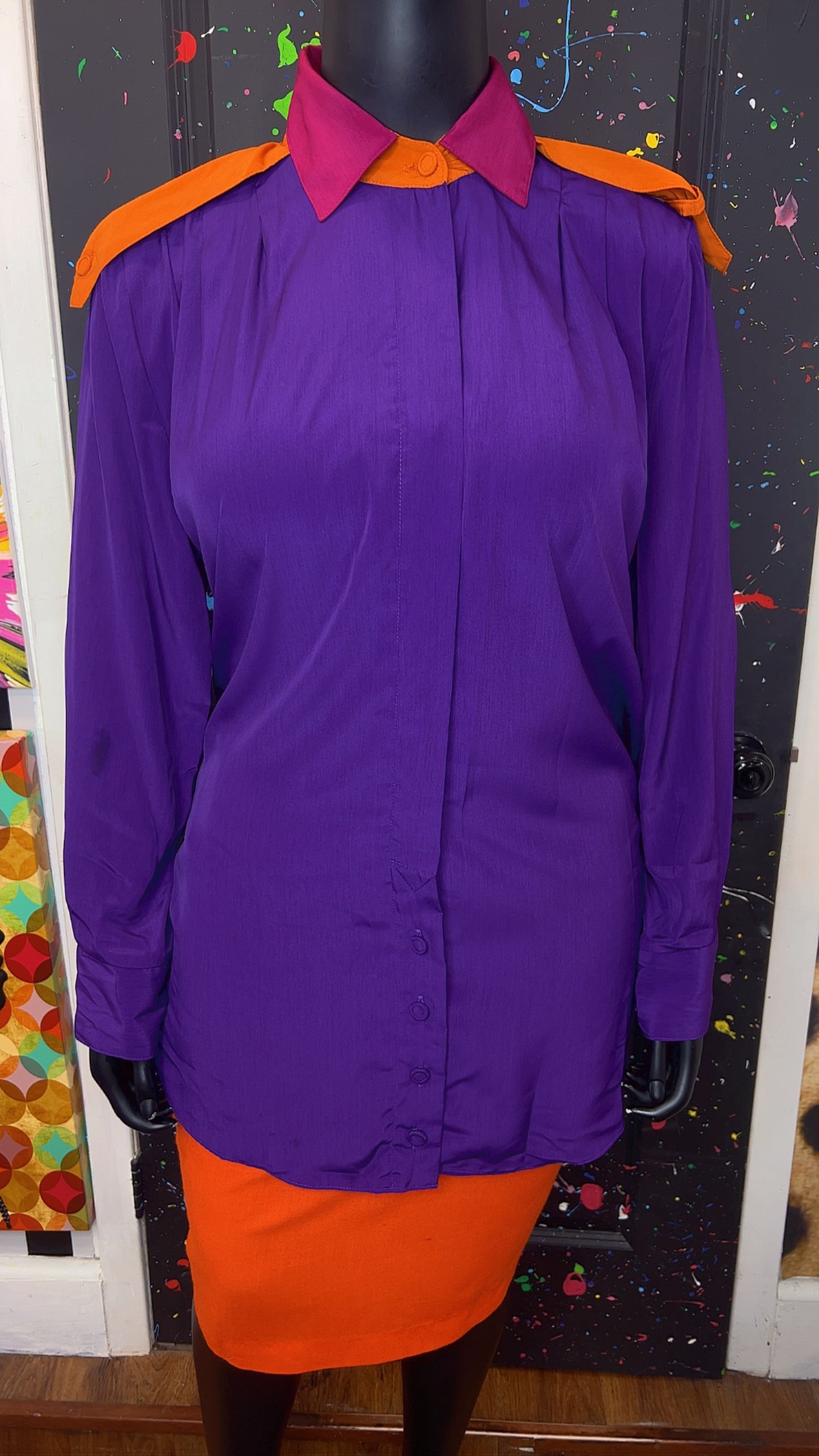Vintage Purple Orange & Pink Pleated Blouse (22)
