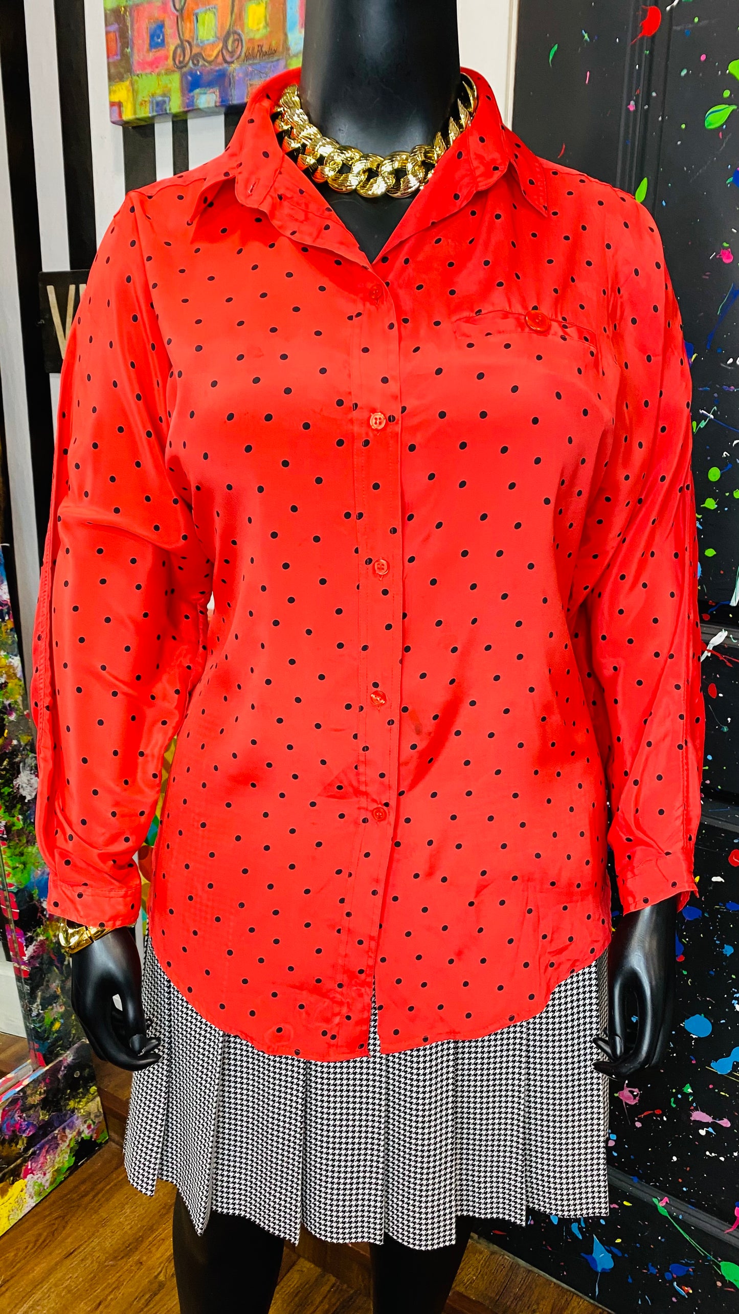 Vintage Red & Black Polka Dot Blouse (20)