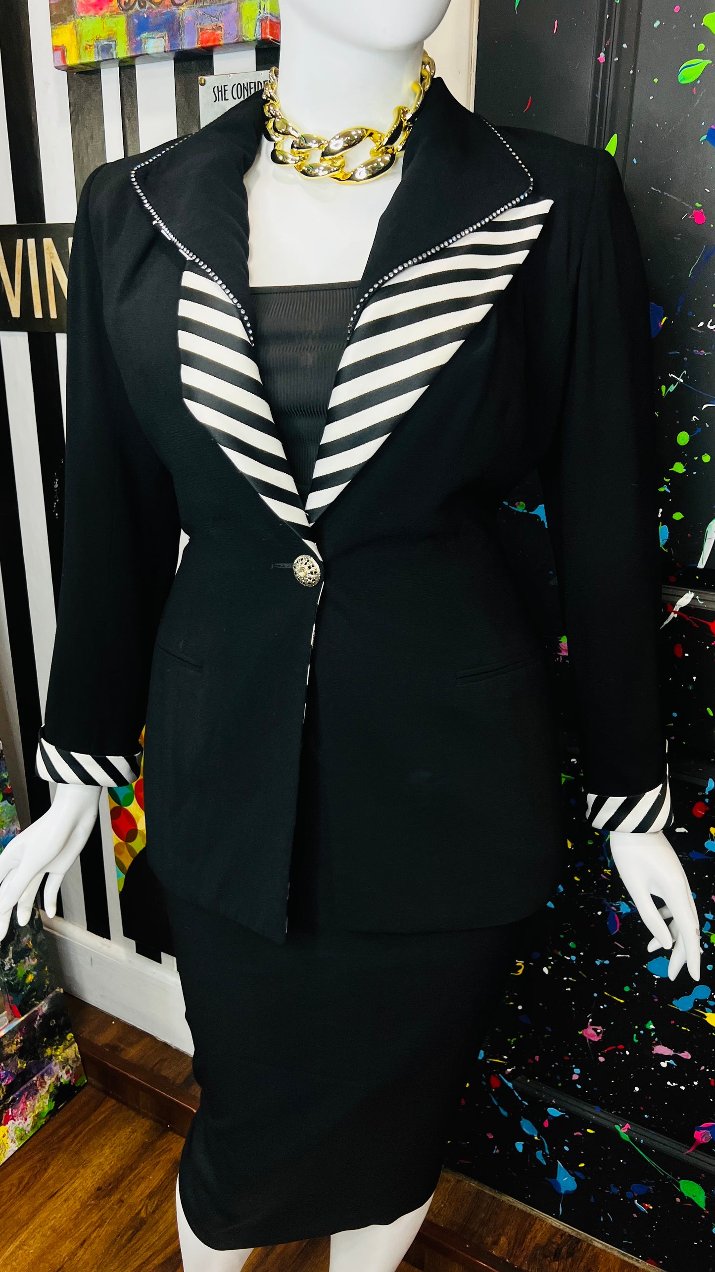 Vintage Black & Zebra Print Skirt Suit (16)
