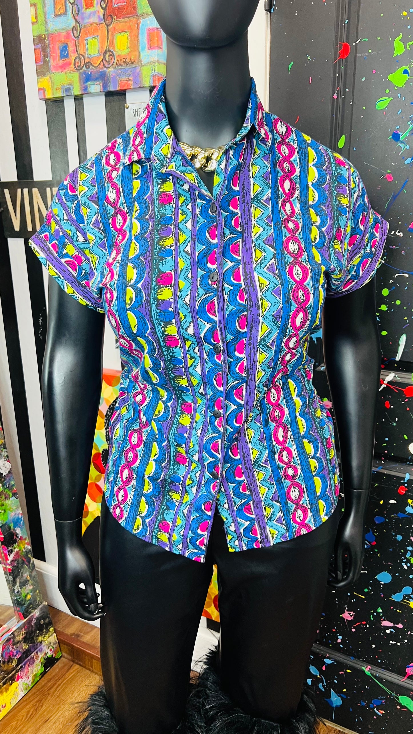 Vintage Abstract 80’s Blouse (16/18)