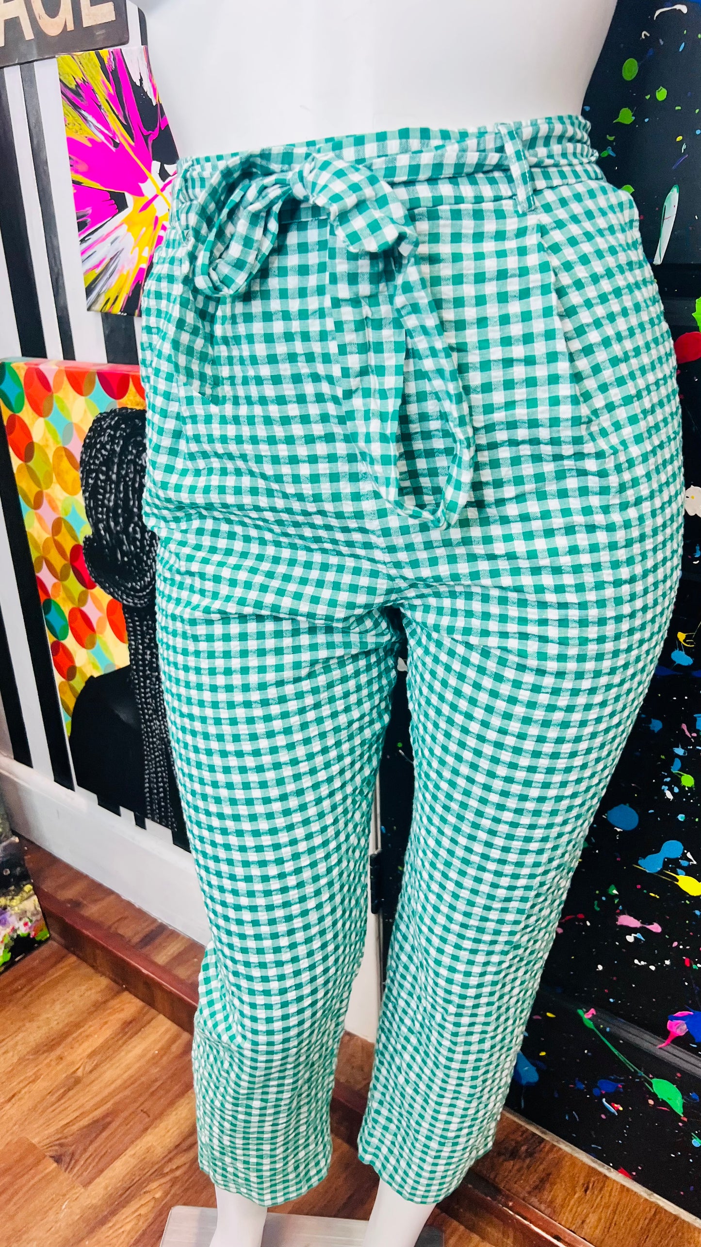 New w/ Tags Banana Republic Green Checkered Linen Pants (18)