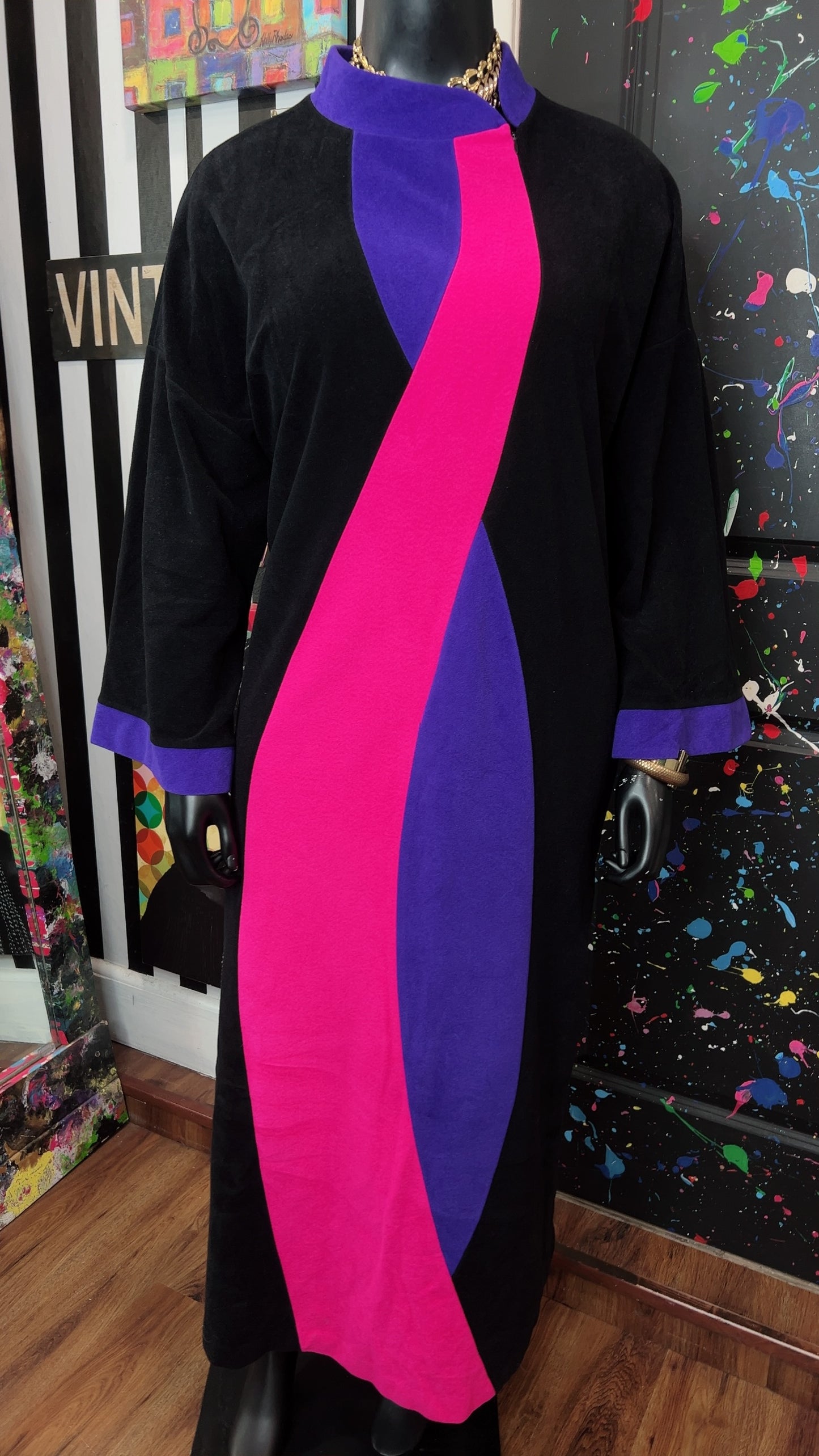 Vintage Black, Purple & Pink Night Gown Dress (22)