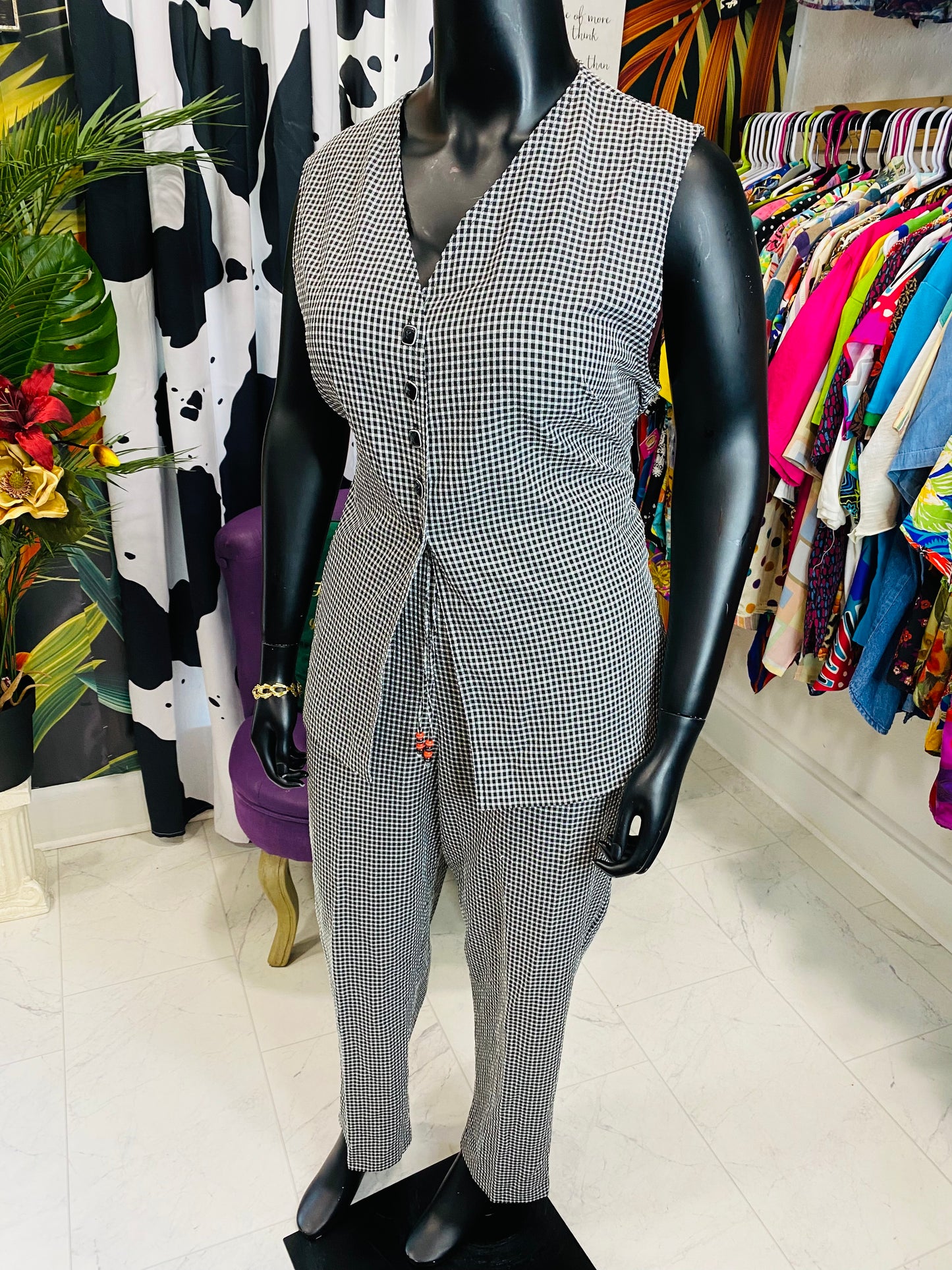 Vintage B&W Sleeveless Pants Set