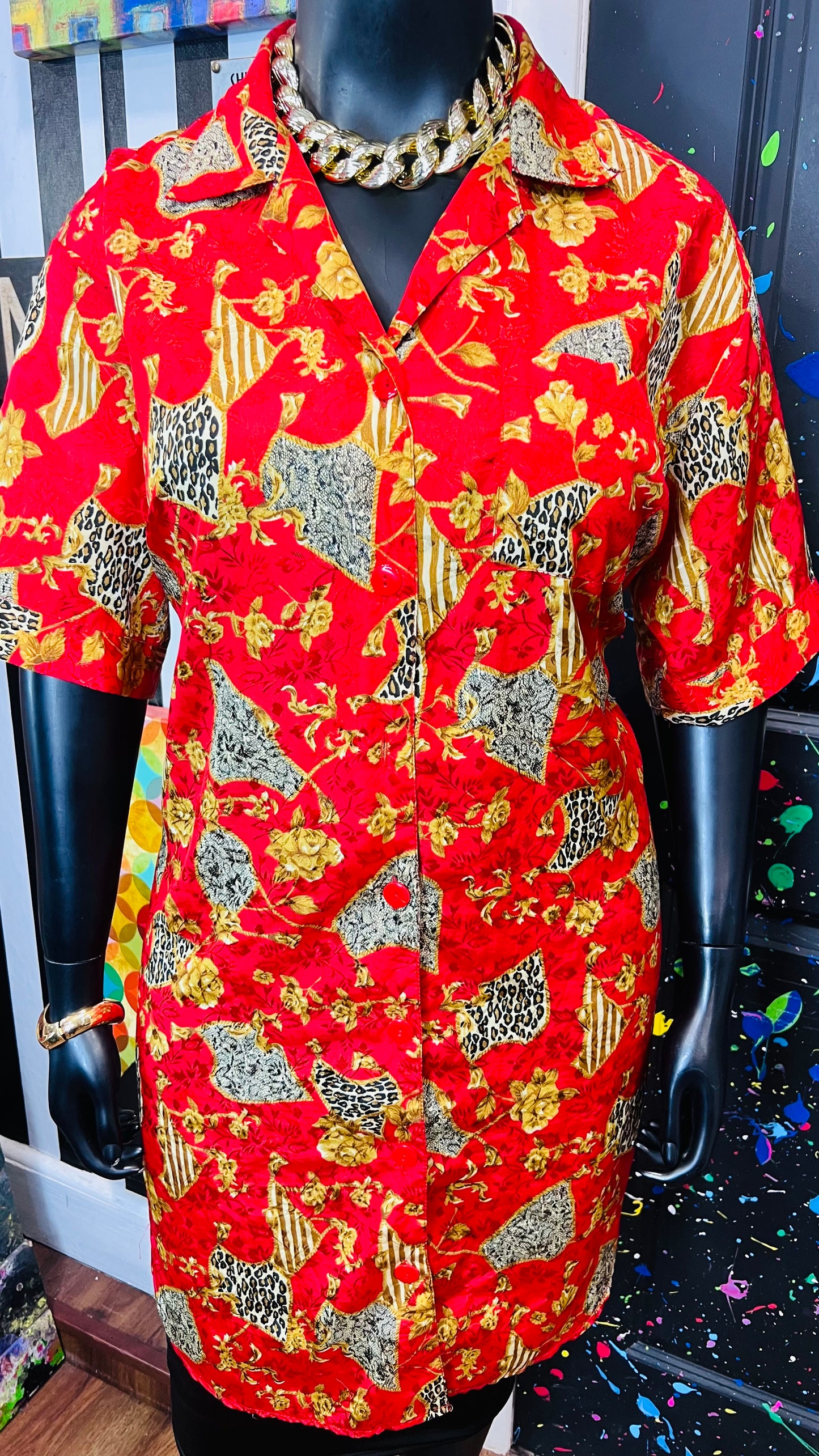 Vintage Red & Gold Animal Print Gown/Duster (OS)