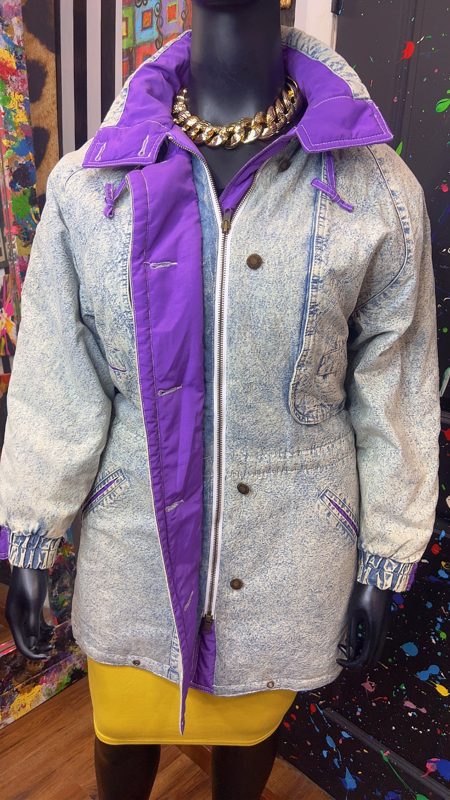 Vintage Stonewash Denim & Purple Puffer Coat (16)