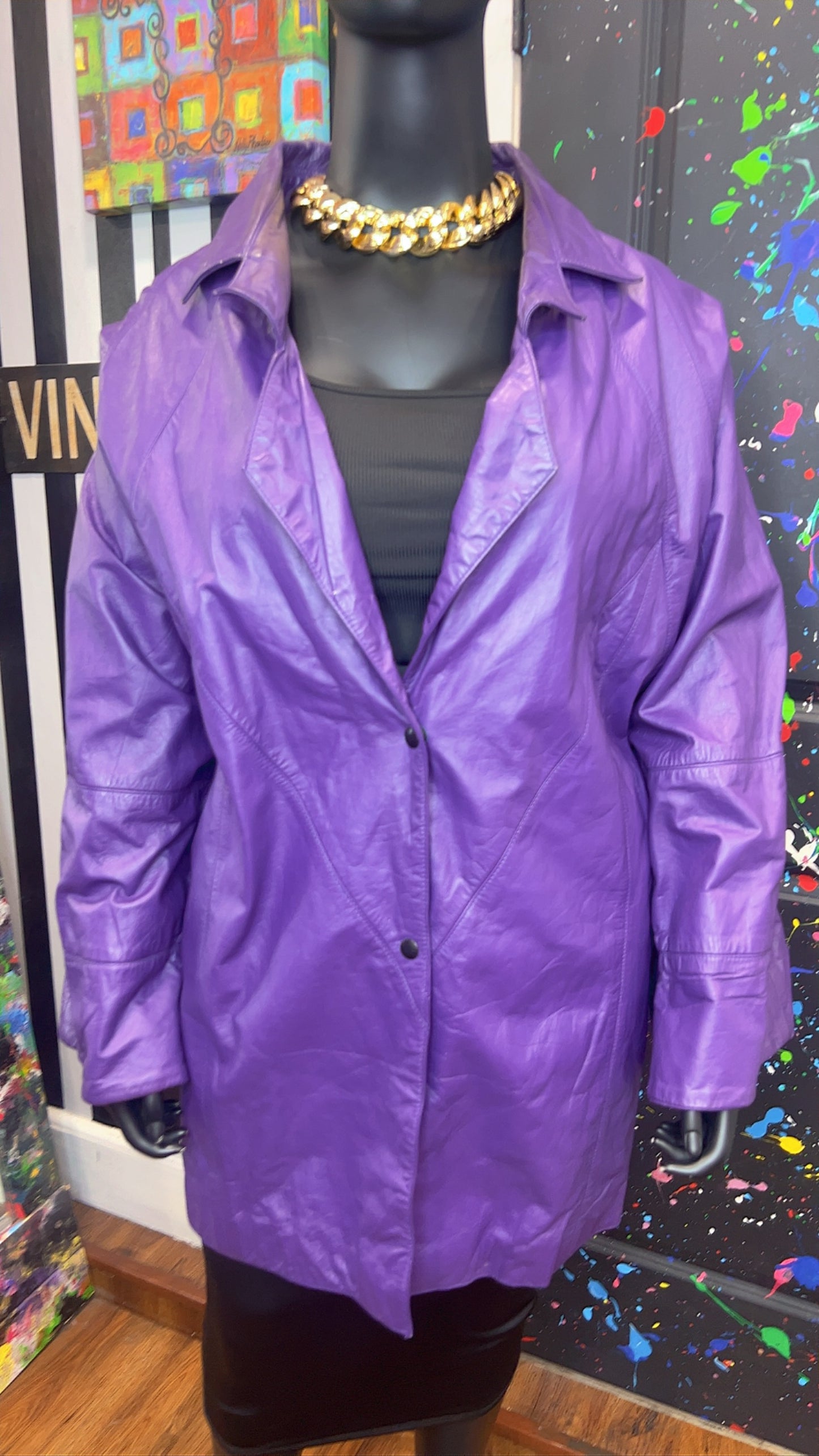 Vintage Genuine Leather Purple Coat (24)