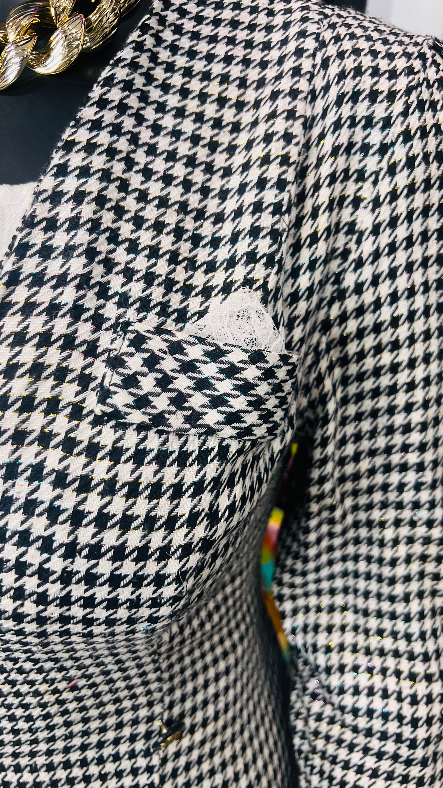 Vintage Sparkle & Lace Houndstooth Skirt Suit (18)