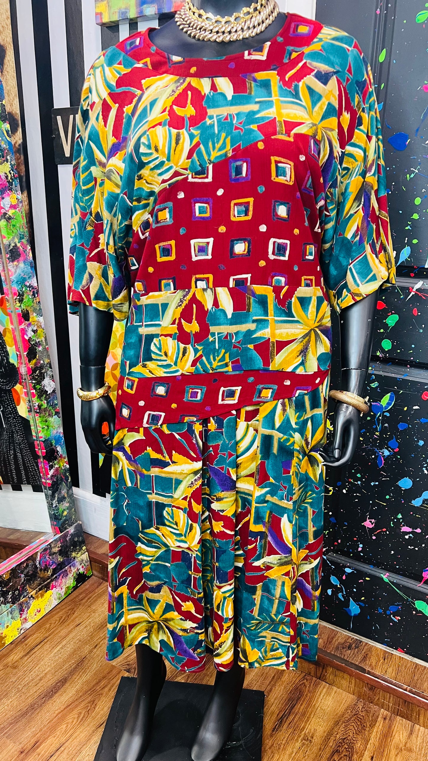 Vintage Rayon Abstract Skirt Set (18)
