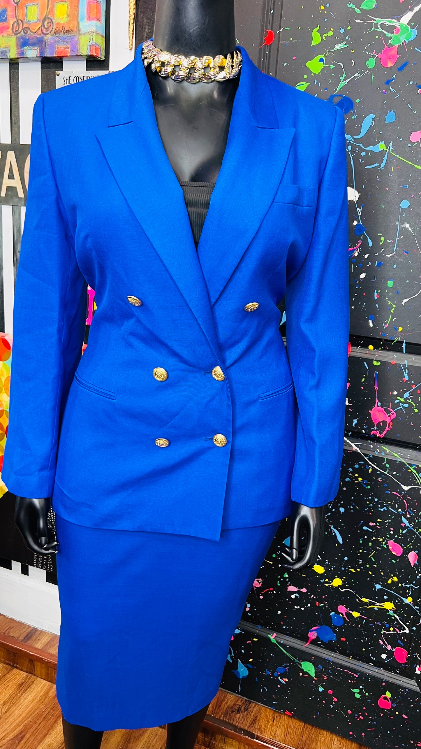 Vintage Cobalt Blue Skirt Suit (16)