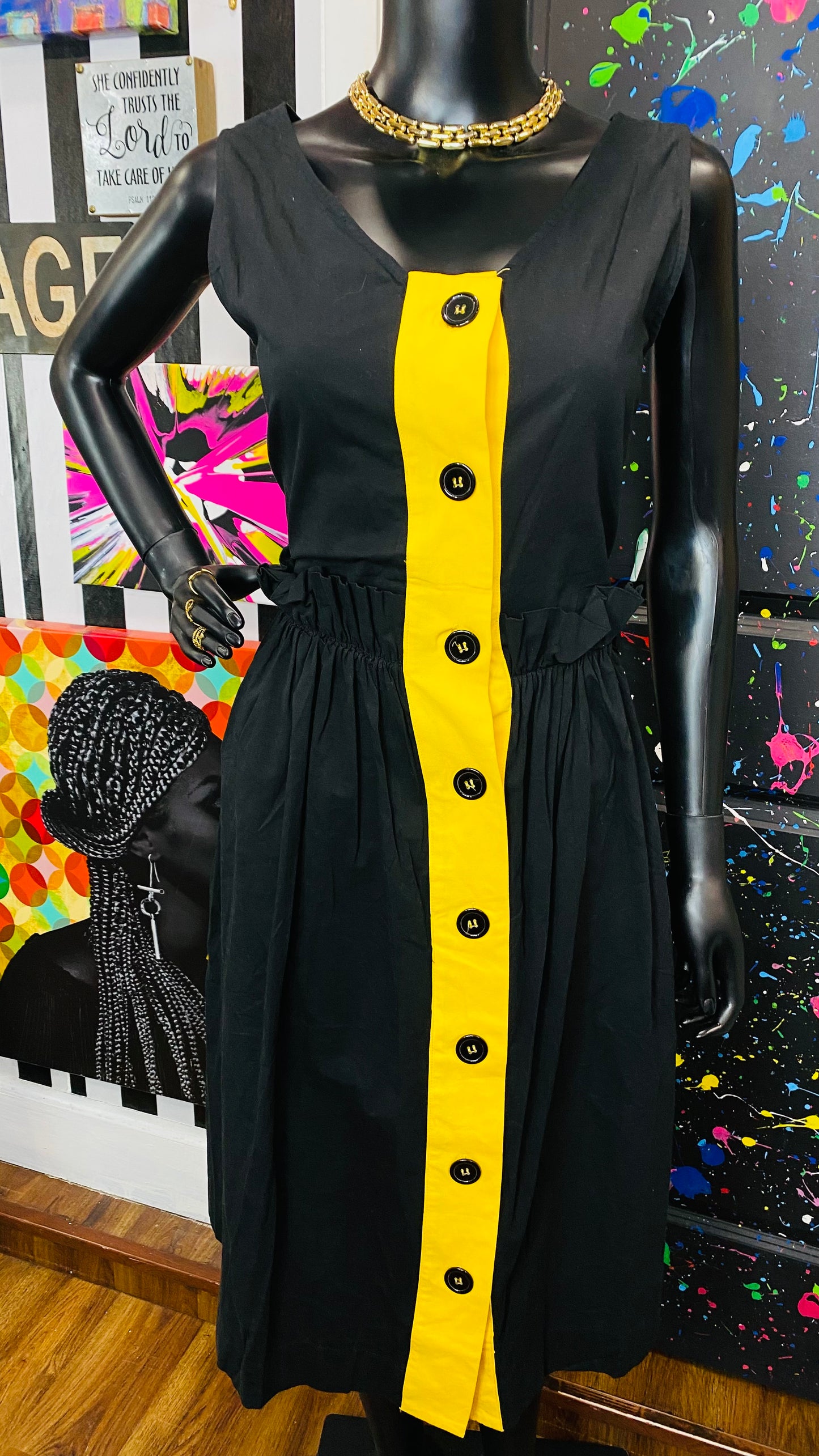 Black & Yellow Paper Bag Waist Dress (12)