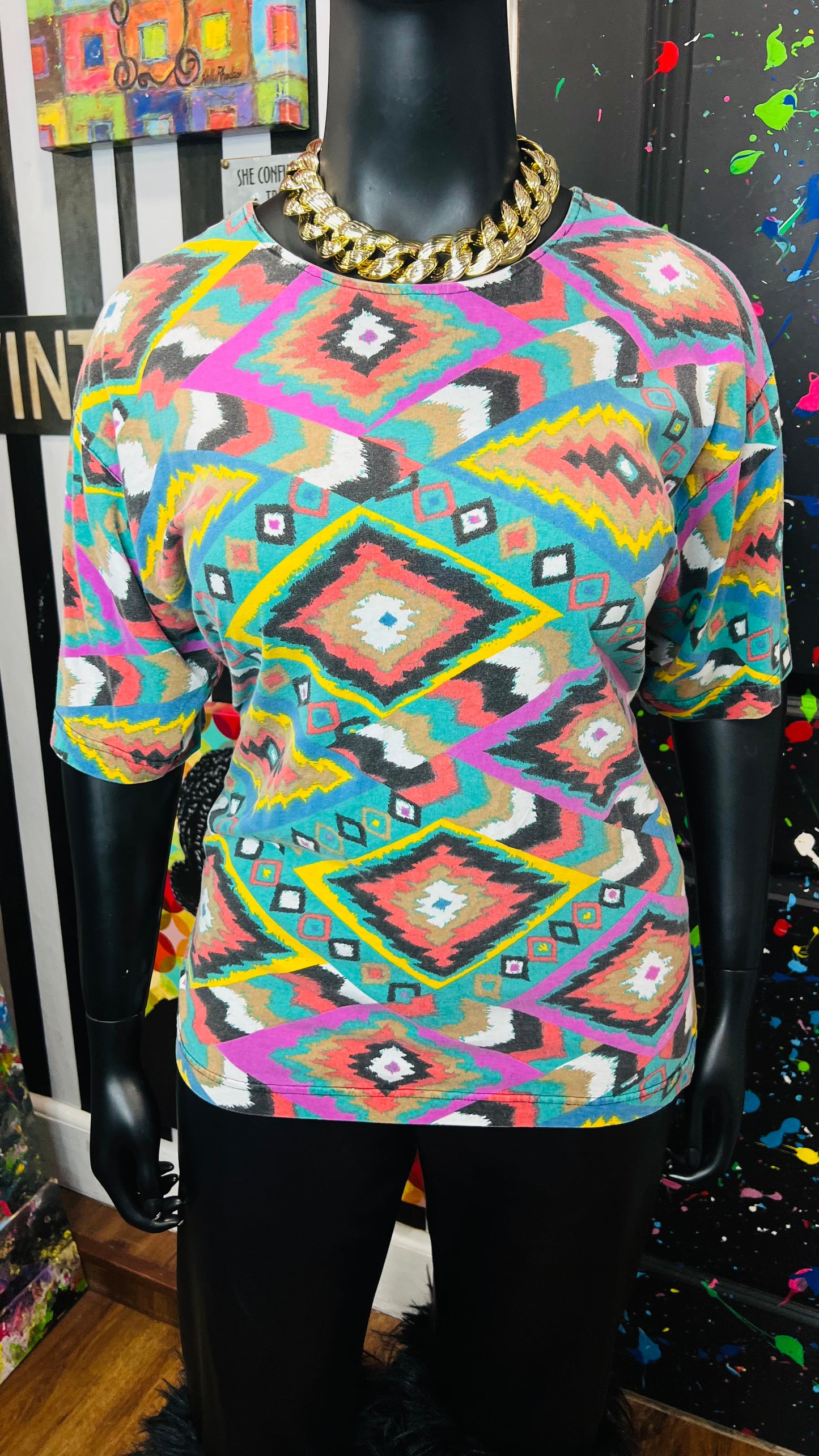 Vintage Semi Distressed Tribal Print T-Shirt (20)