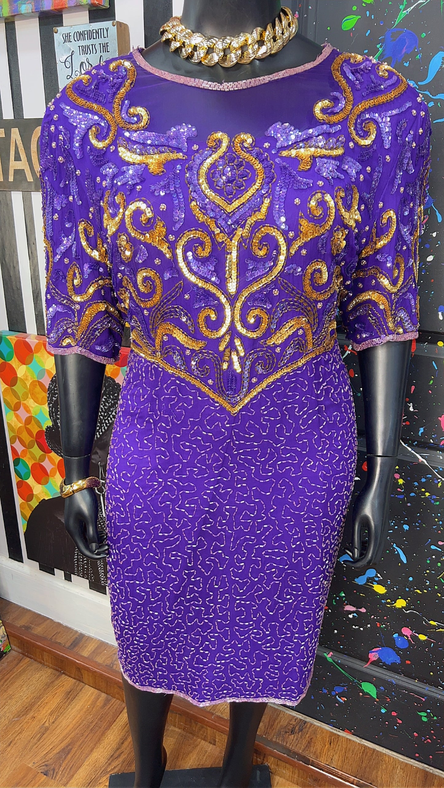 Vintage Purple & Gold Sequin Dress (20)