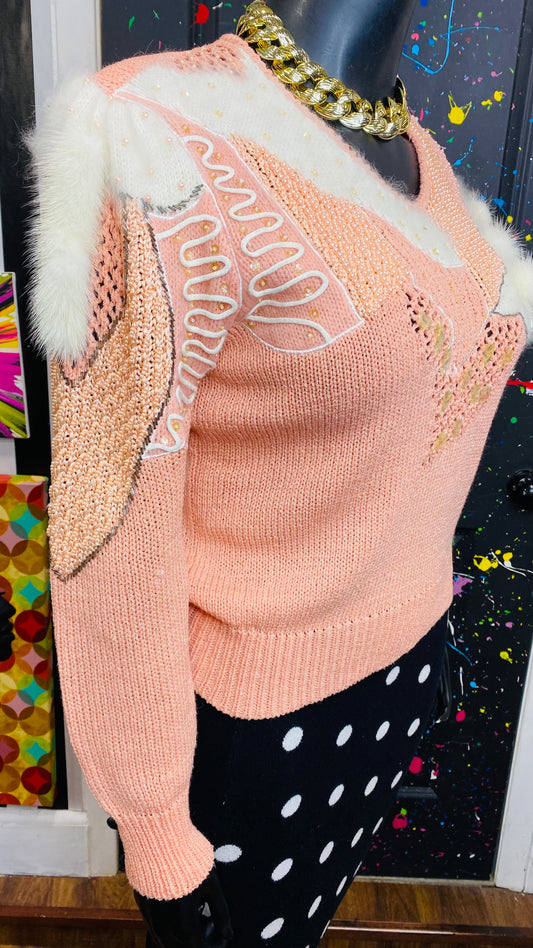 Vintage Wool & Rabbit Hair Peach Sweater (14)