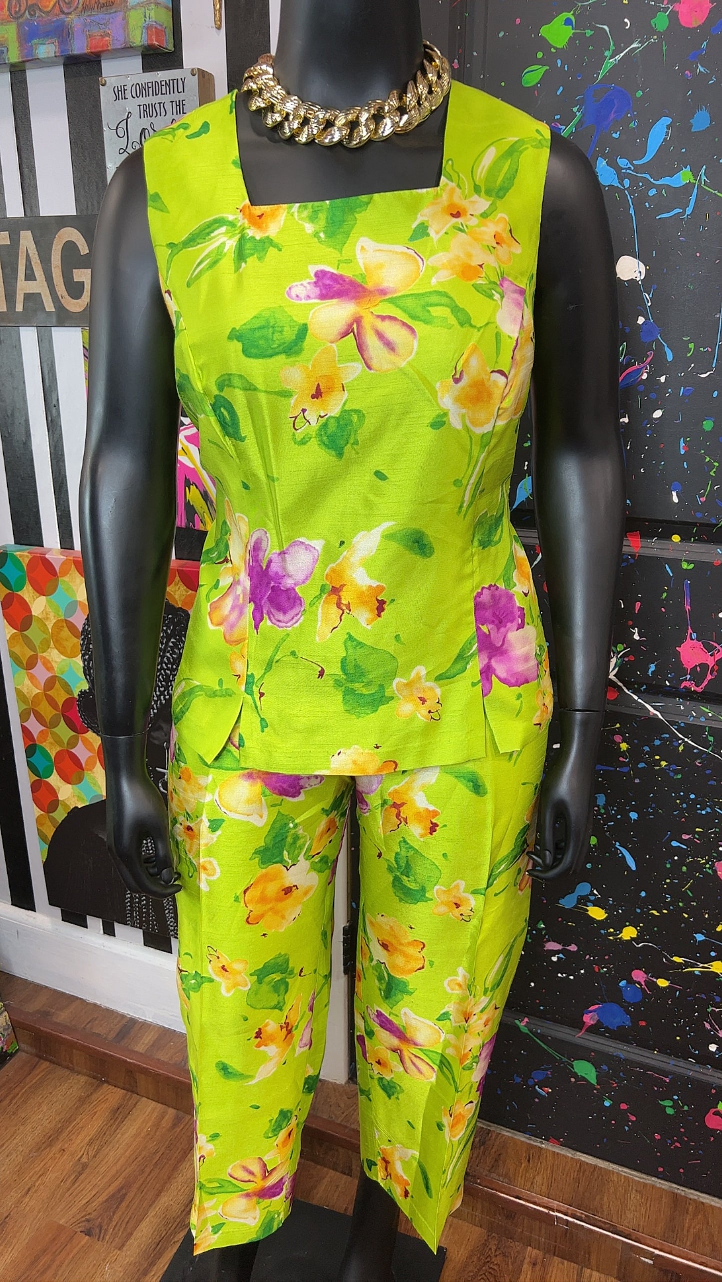 Vintage Green & Floral 3 Piece Pants Set (18W)