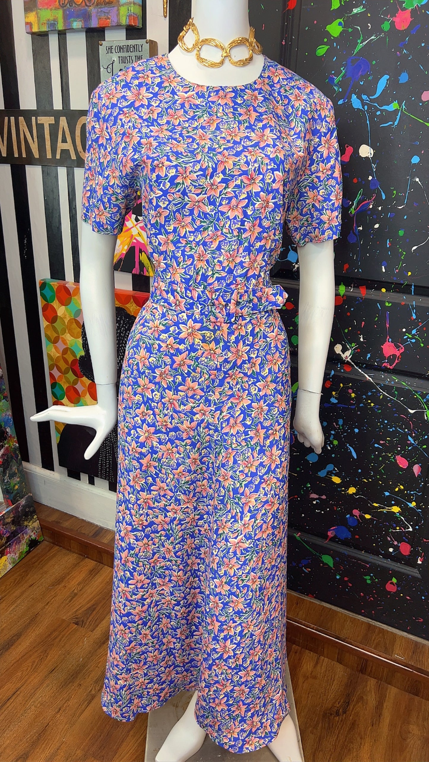 Vintage Floral Dress w/ Belt (14)