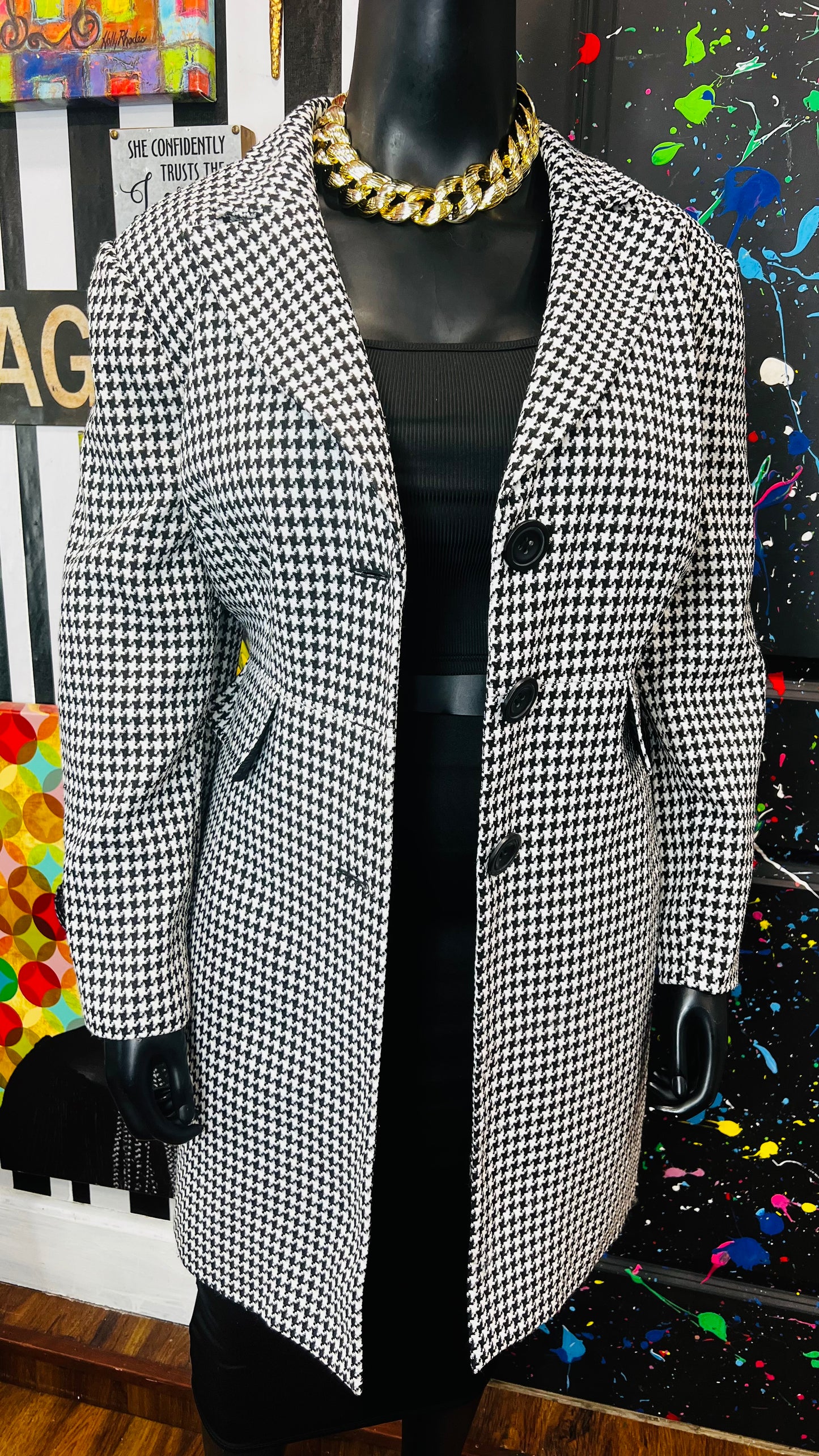 Vintage Long Houndstooth Blazer (22W)