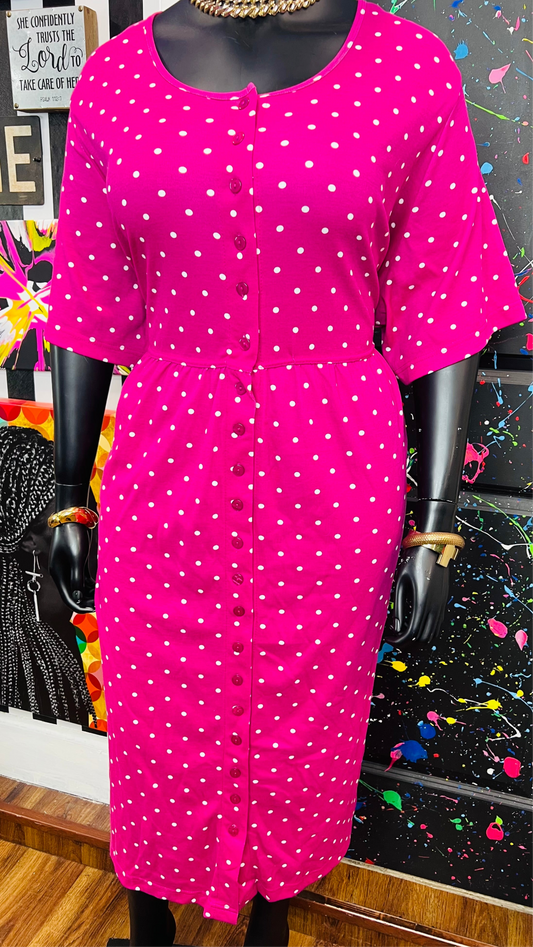 Vintage Pink & White Cotton Polka Dot Dress(24)