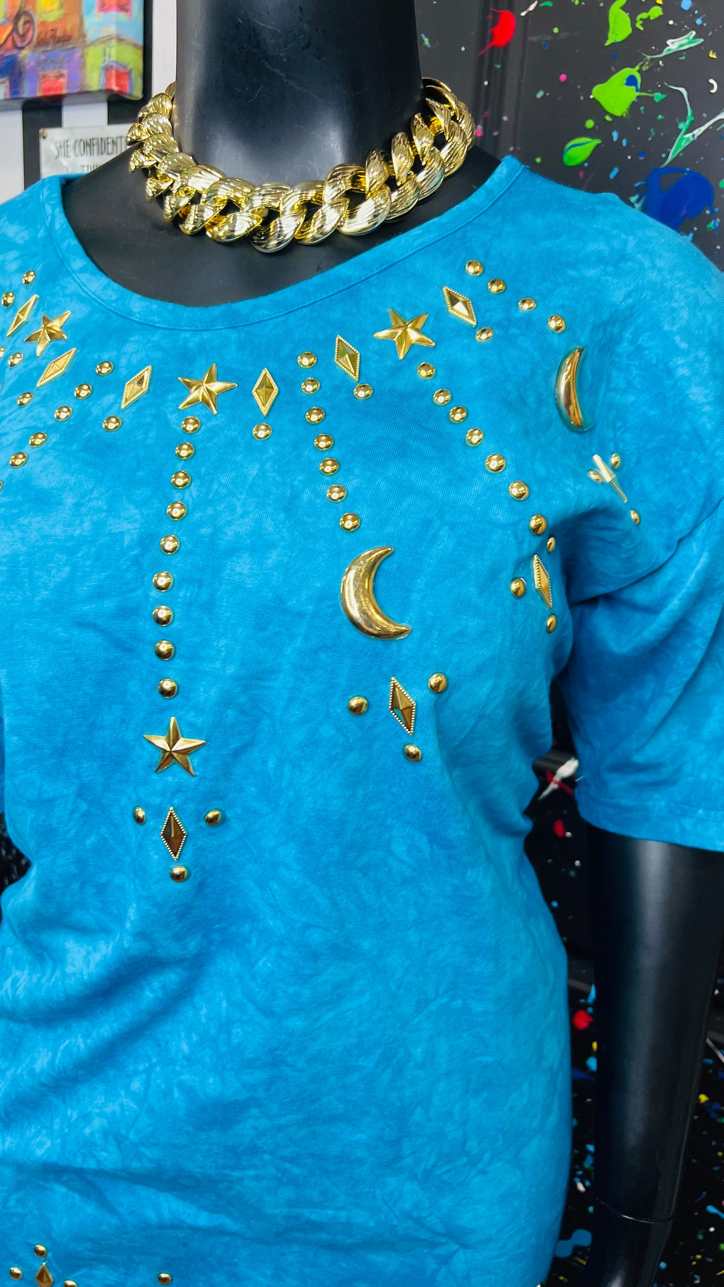Vintage Blue Cotton Studded Blouse (18/20)