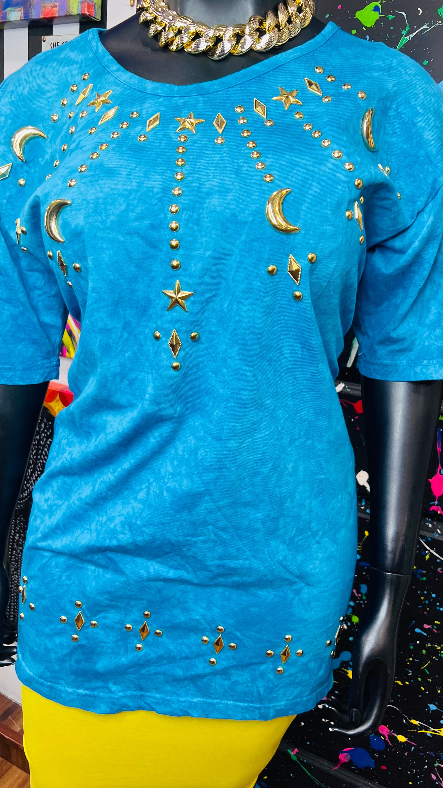 Vintage Blue Cotton Studded Blouse (18/20)