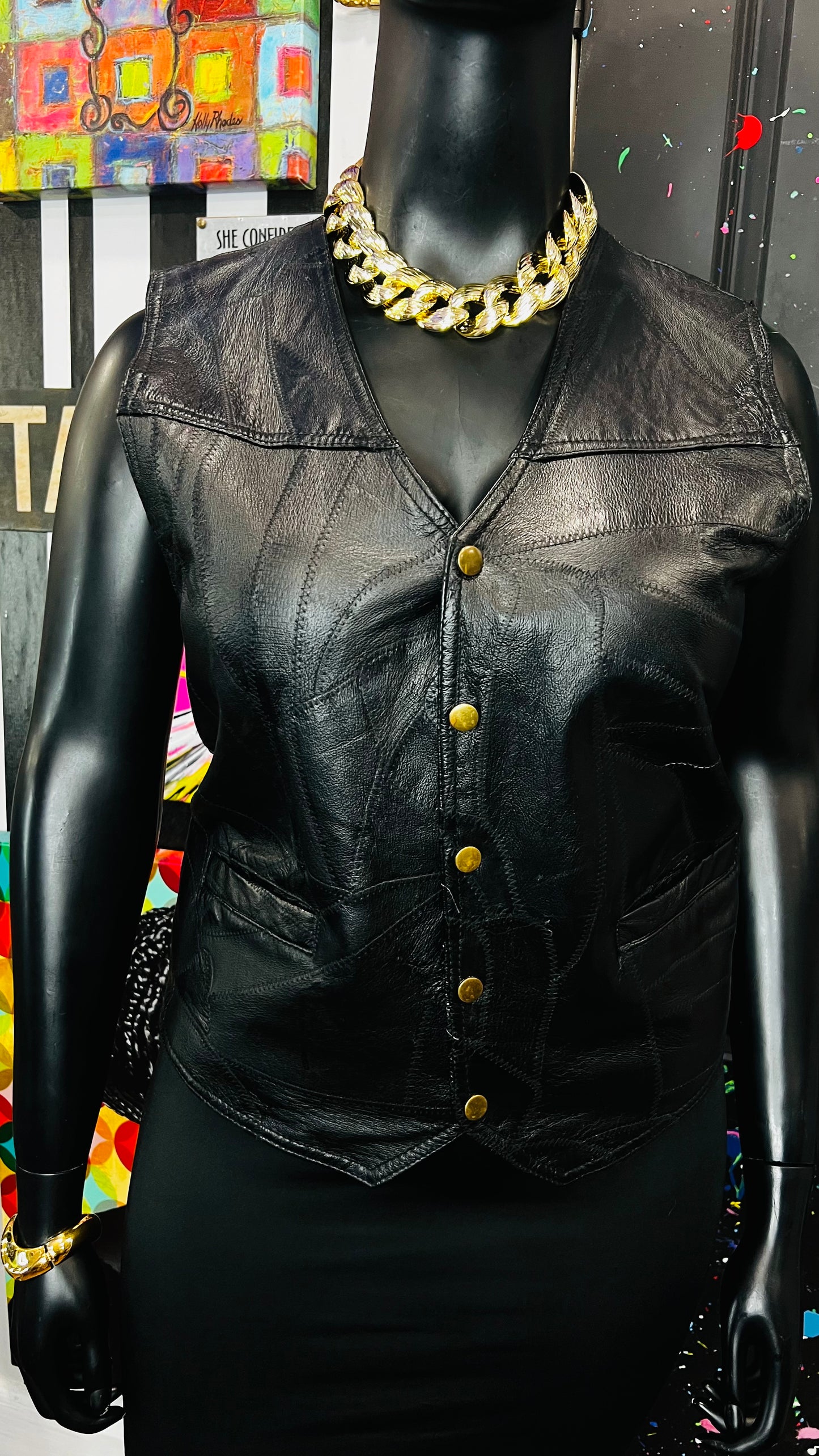 Vintage Genuine Leather Patchwork Vest (14)
