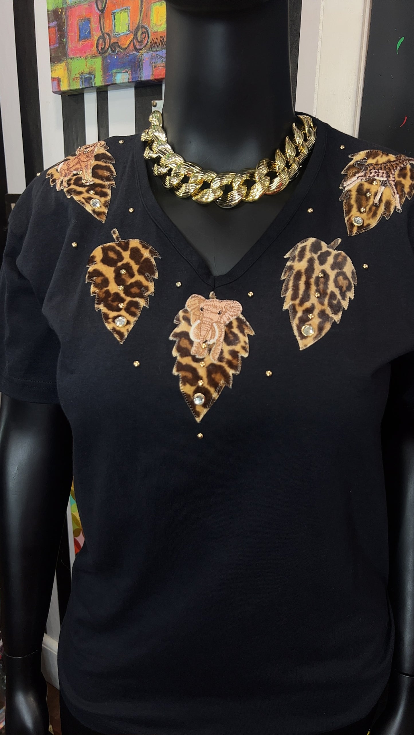 Vintage Black T-Shirt w/ Animal Print Accents (14)