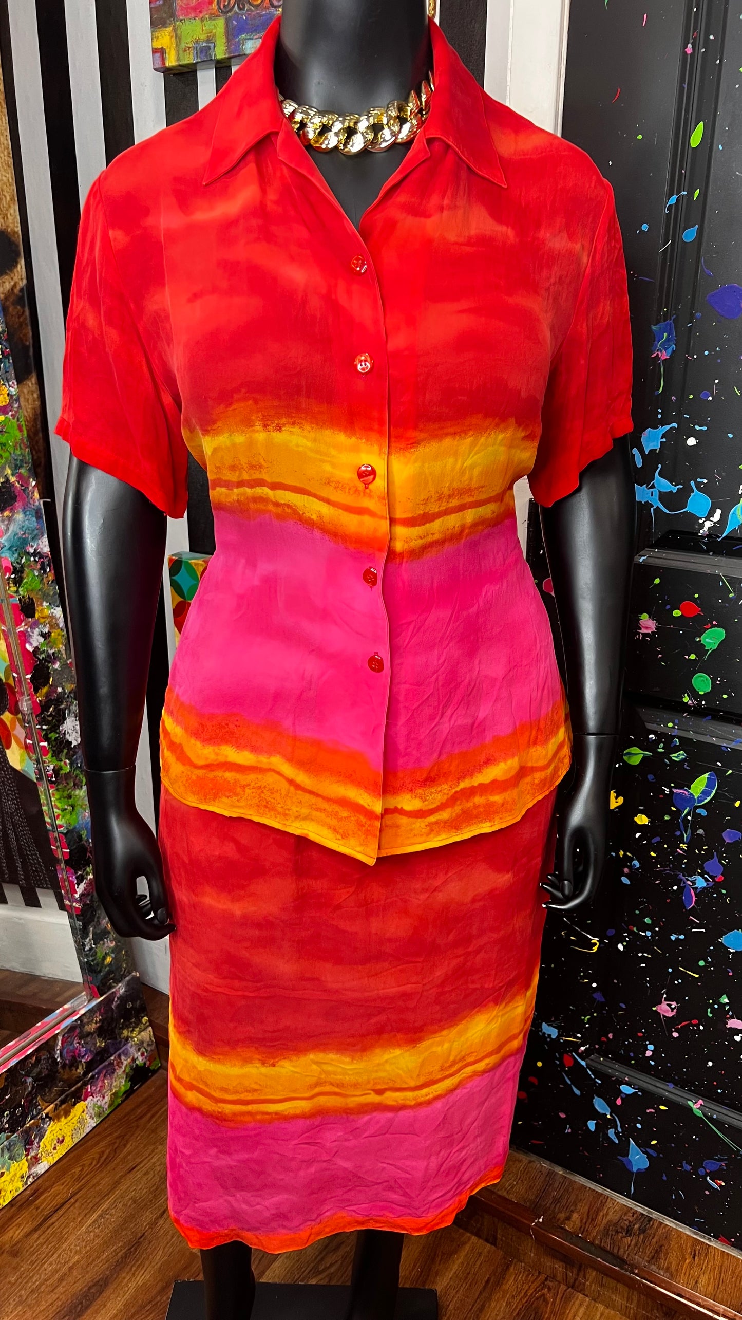 Vintage Diane Gilman Ombrè 100% Silk Skirt Set (16)