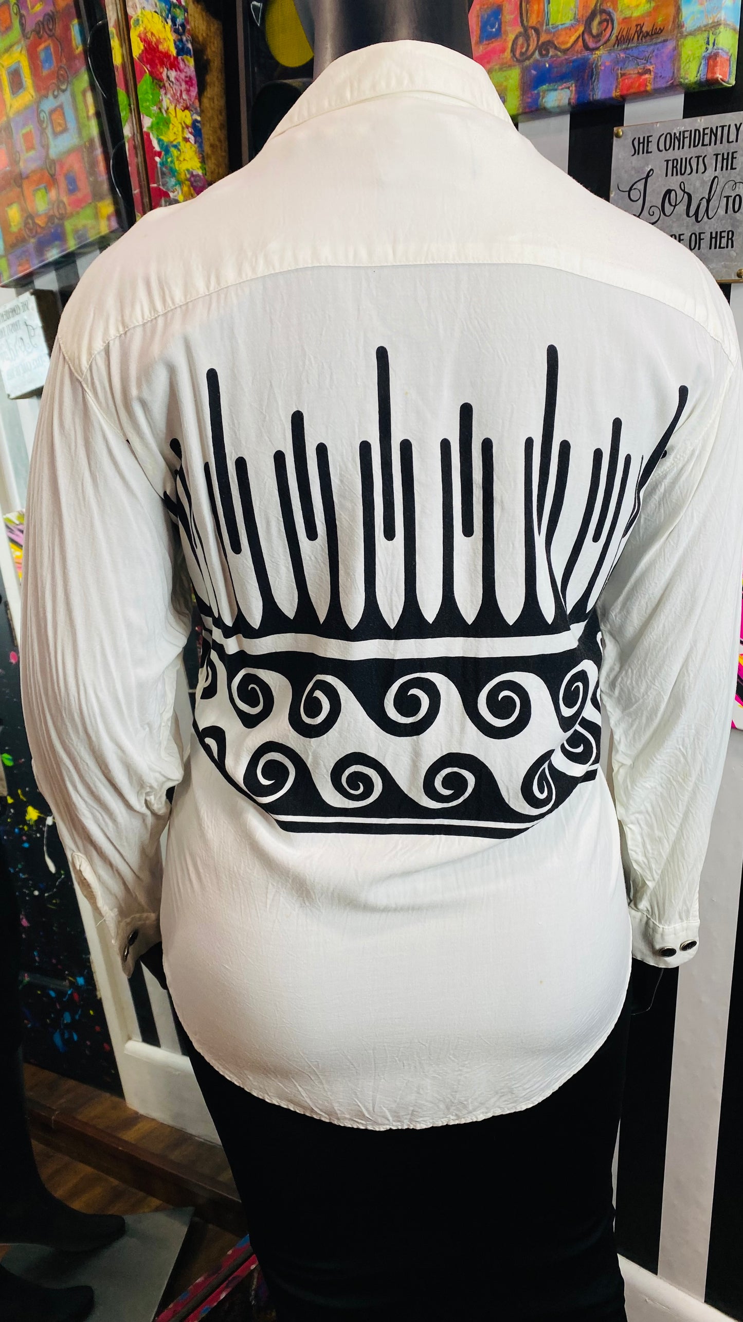 Vintage Rayon Black & White Blouse (16)