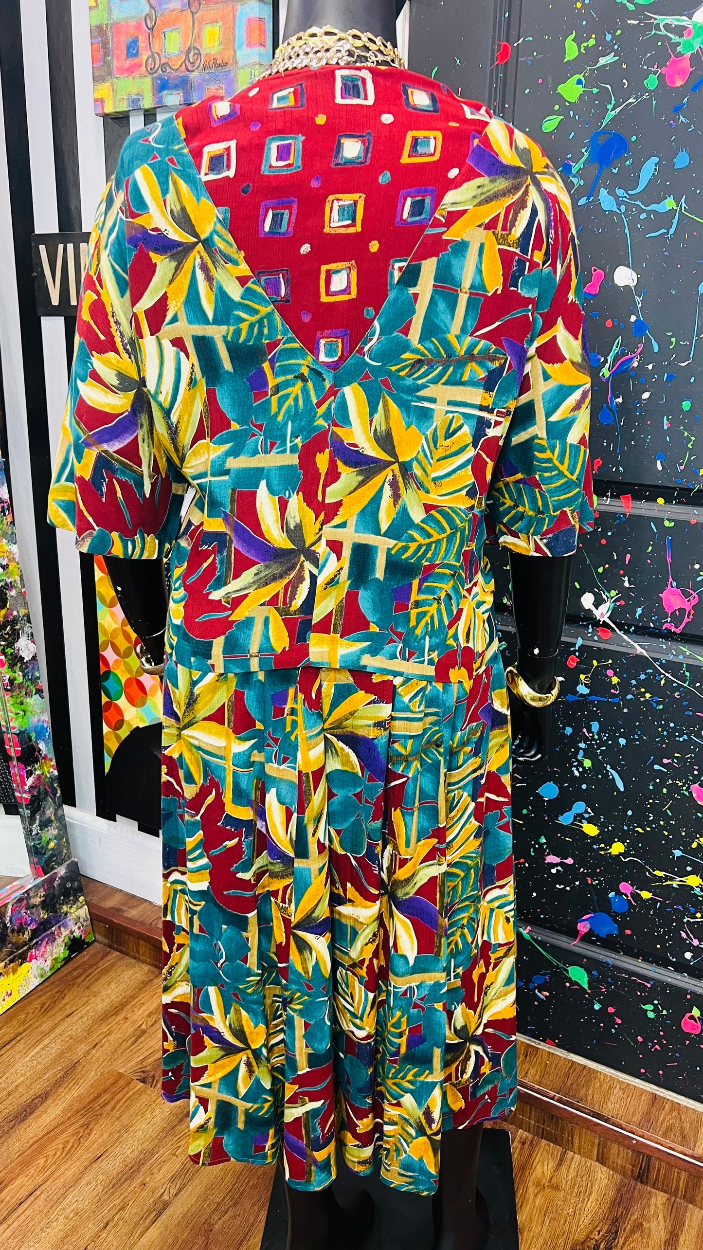 Vintage Rayon Abstract Skirt Set (18)