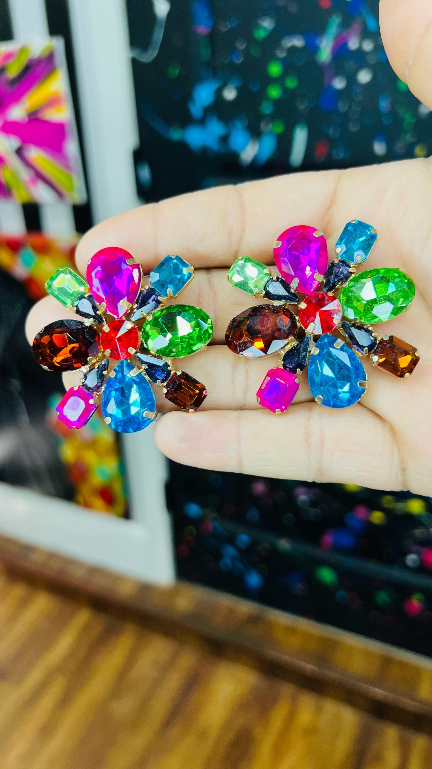 Metal Multi Color Jewel Post Back Earrings