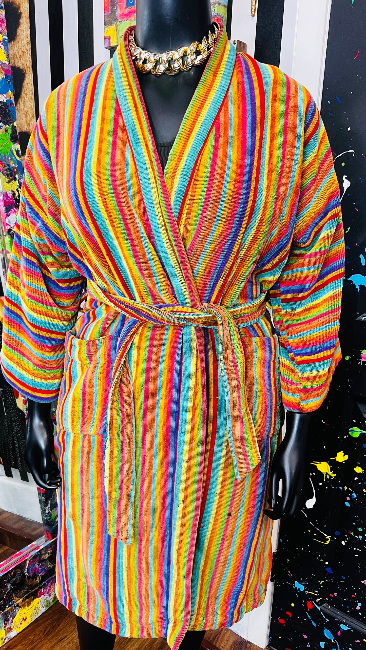 Vintage Rainbow Striped Robe (16)