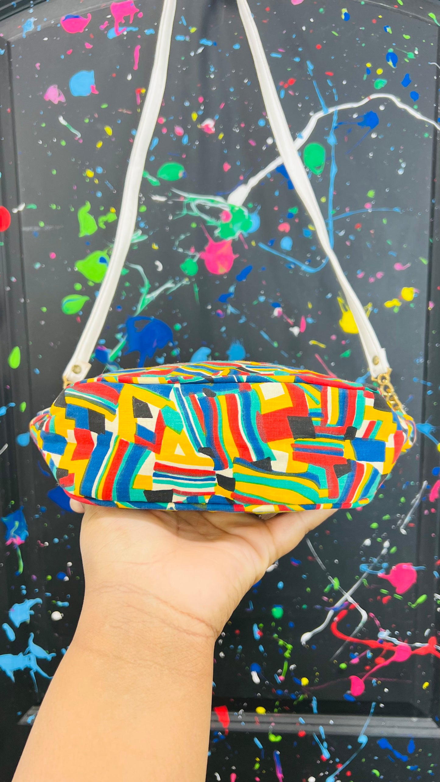 Vintage Colorblock Canvas Shoulder Bag