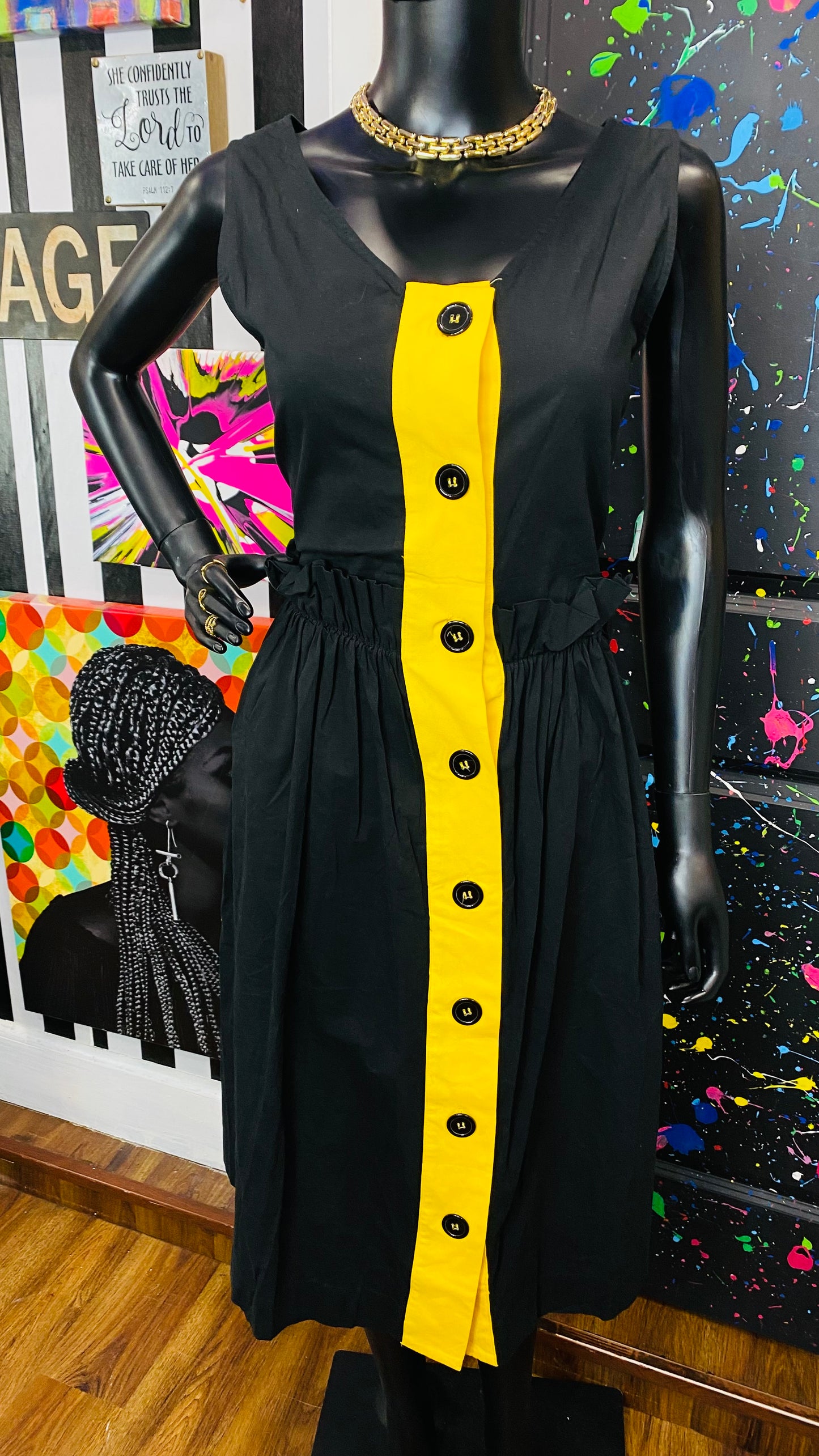 Black & Yellow Paper Bag Waist Dress (12)