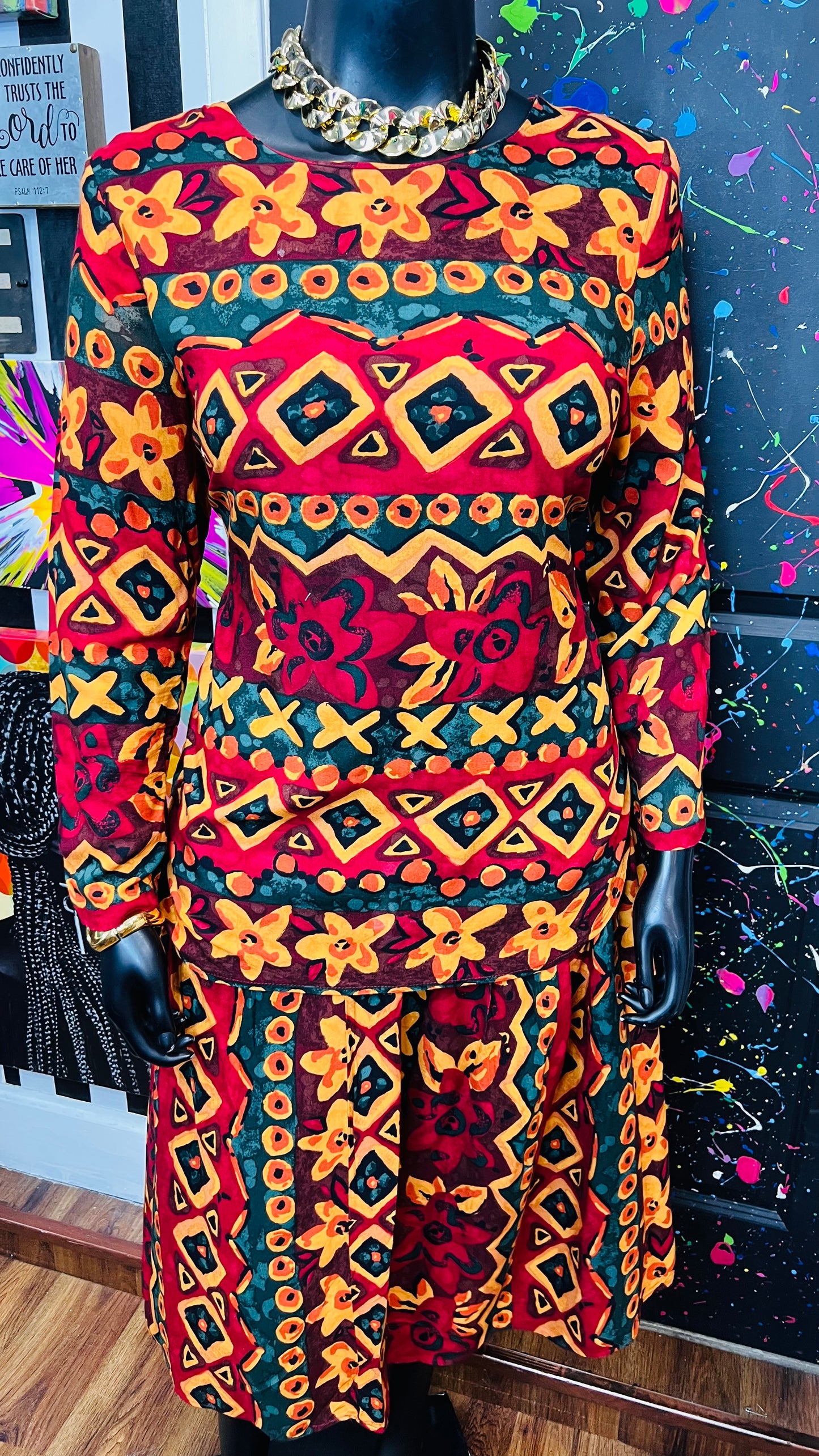 Vintage Abstract Rayon Skirt Set (16)