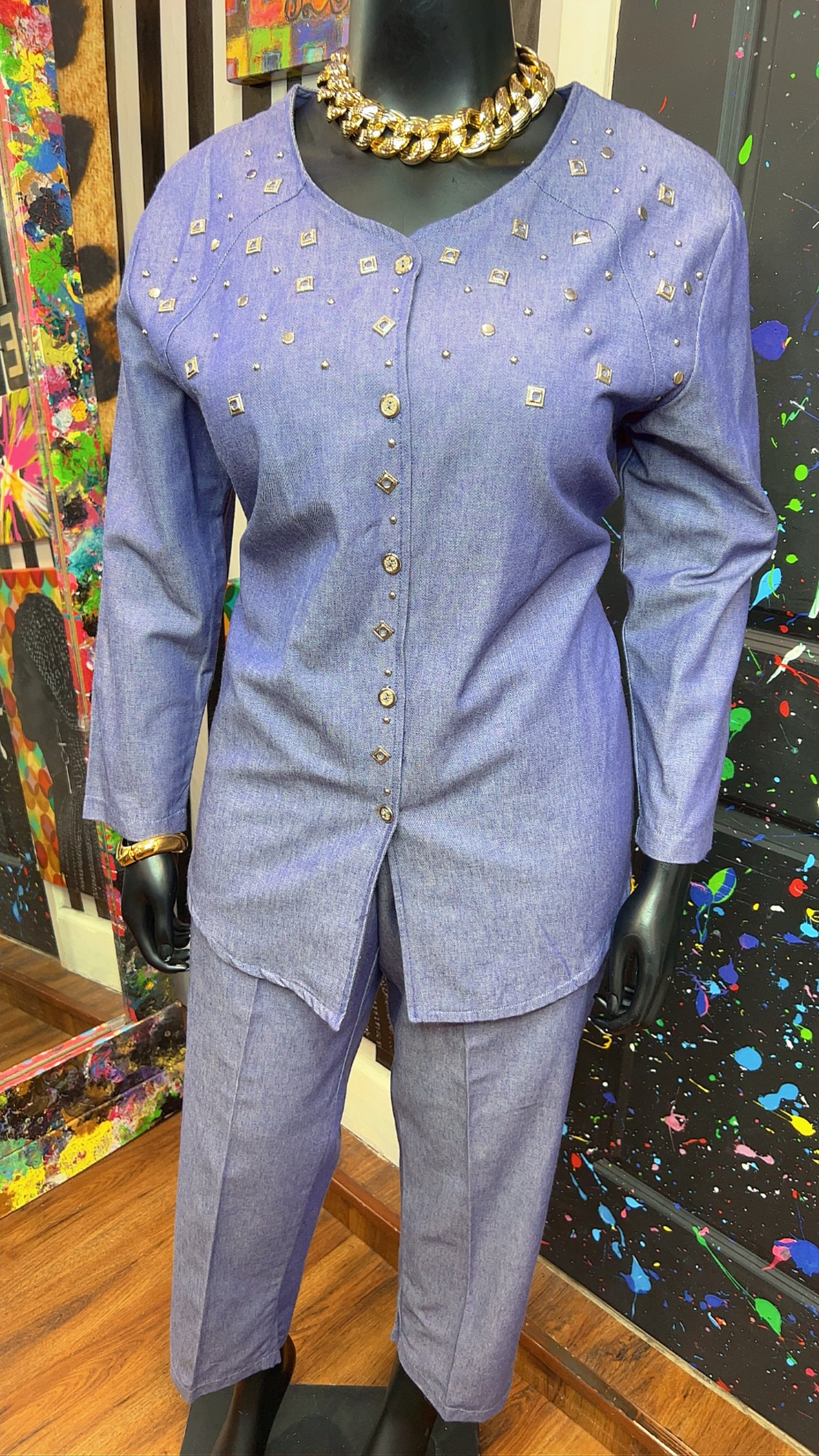 Vintage Denim Studded Pants Set (16)