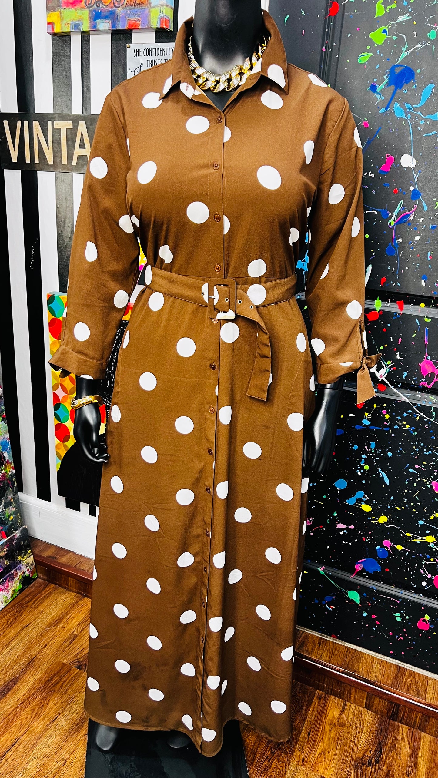Brown & White Polka Dress/Duster (16)