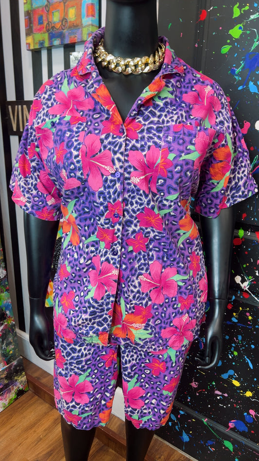 Vintage Pink & Purple Floral Shorts Set (24)