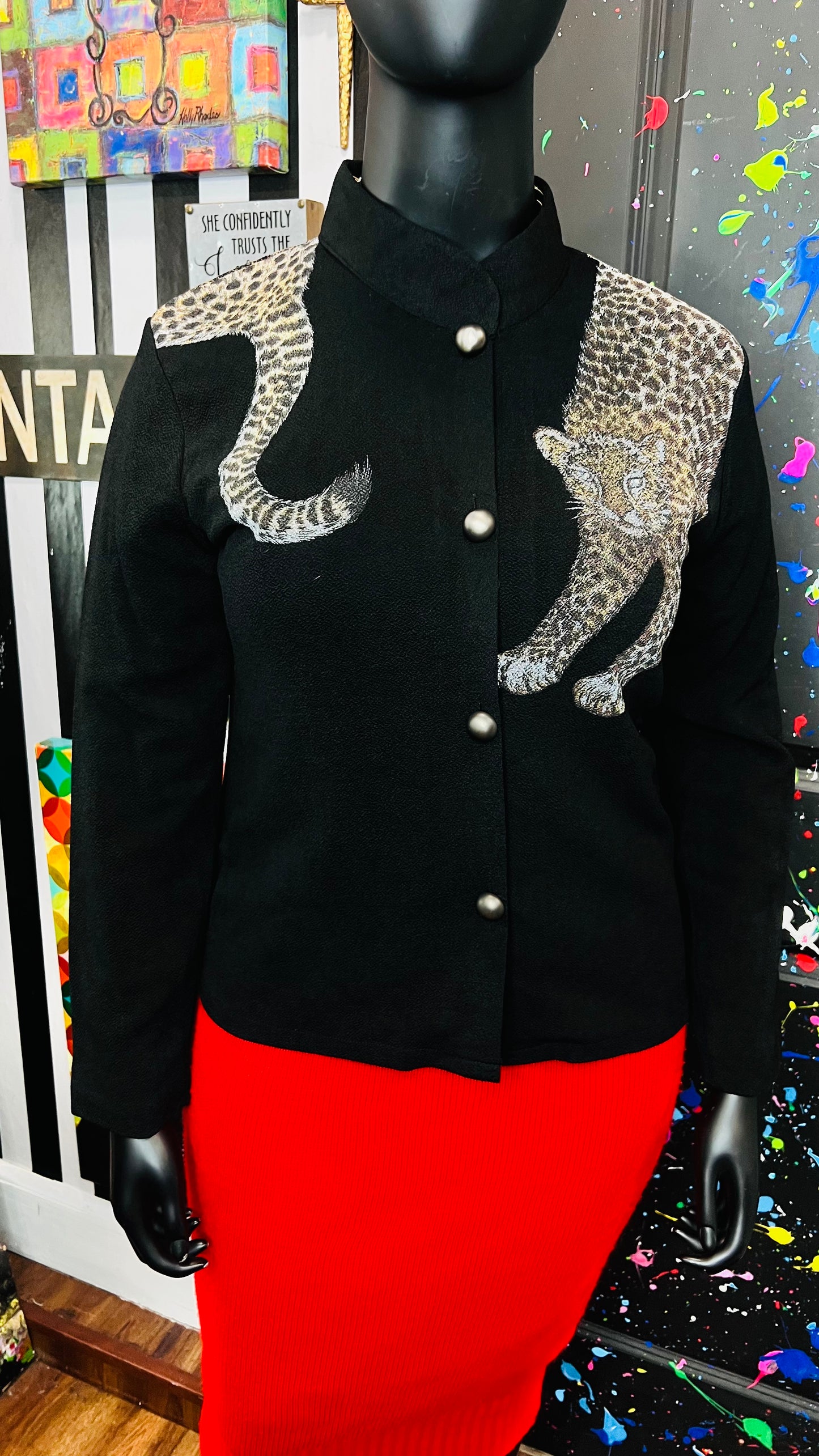 Vintage Animal Print Button Down Sweater (12/14)