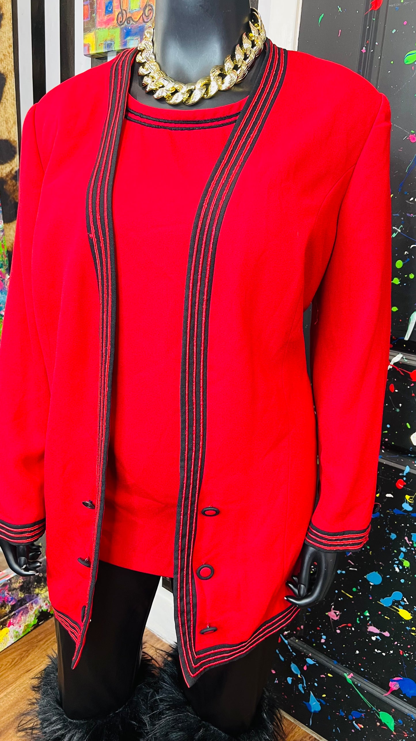 Vintage Red & Black 2 Piece Blouse & Blazer (24)