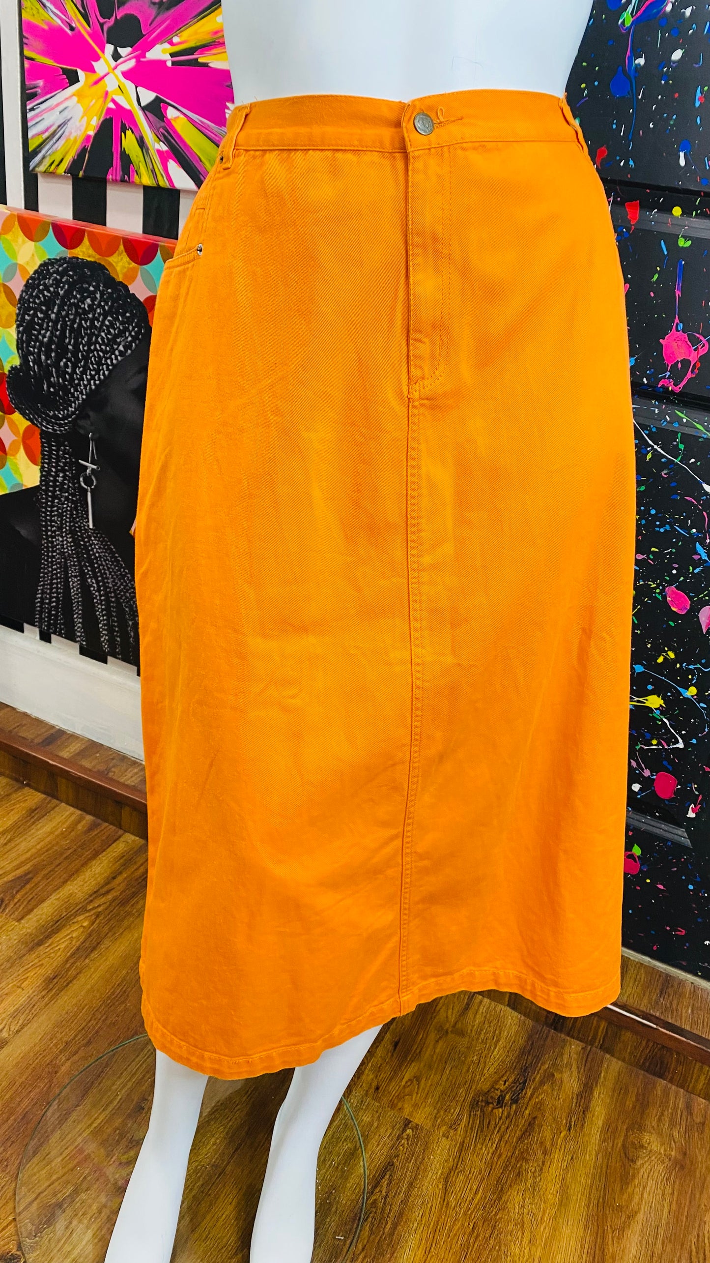 Vintage Orange Denim Skirt (26WT)