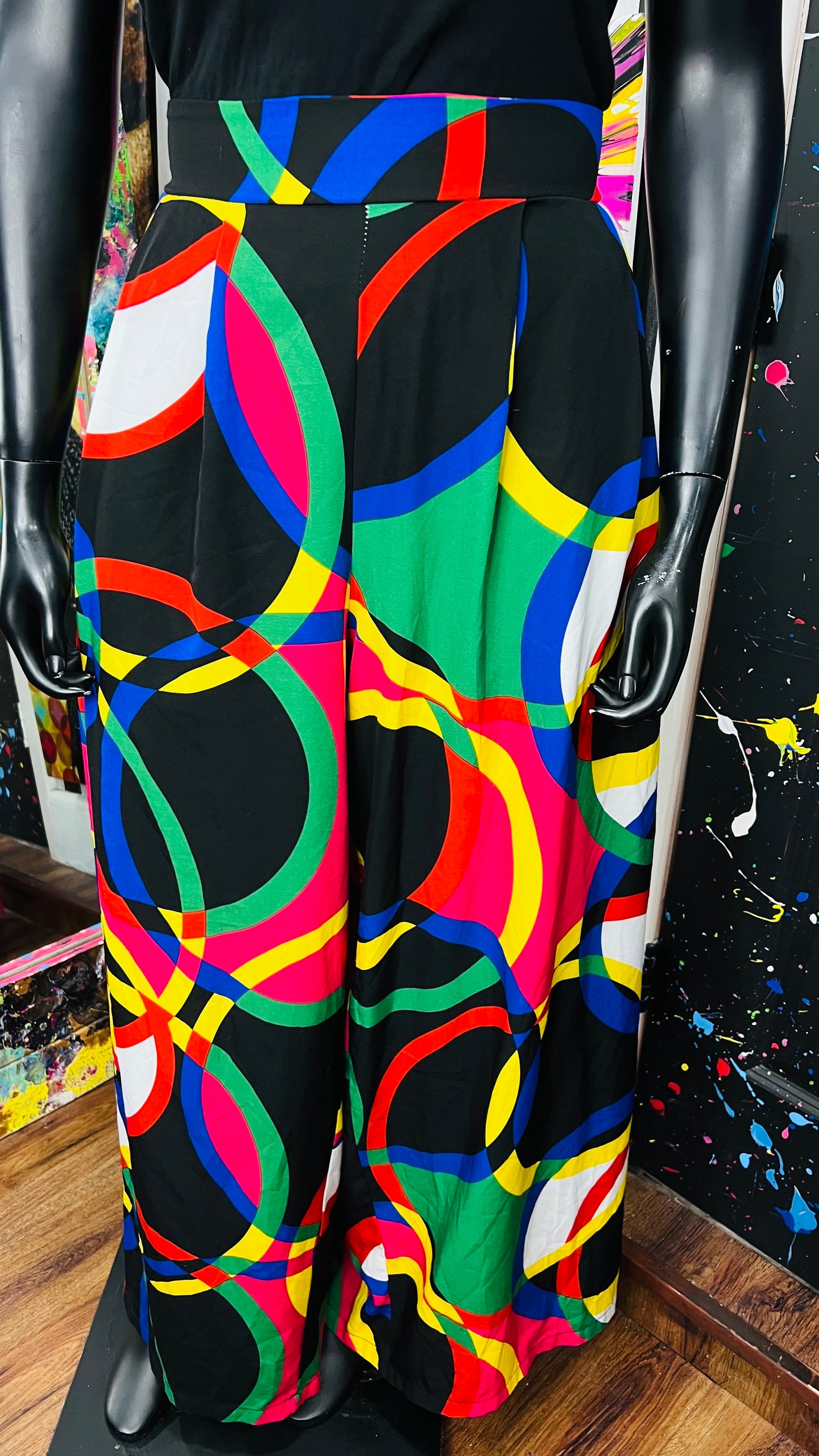 Colorblock Abstract Wide-legged Pants (22/24)