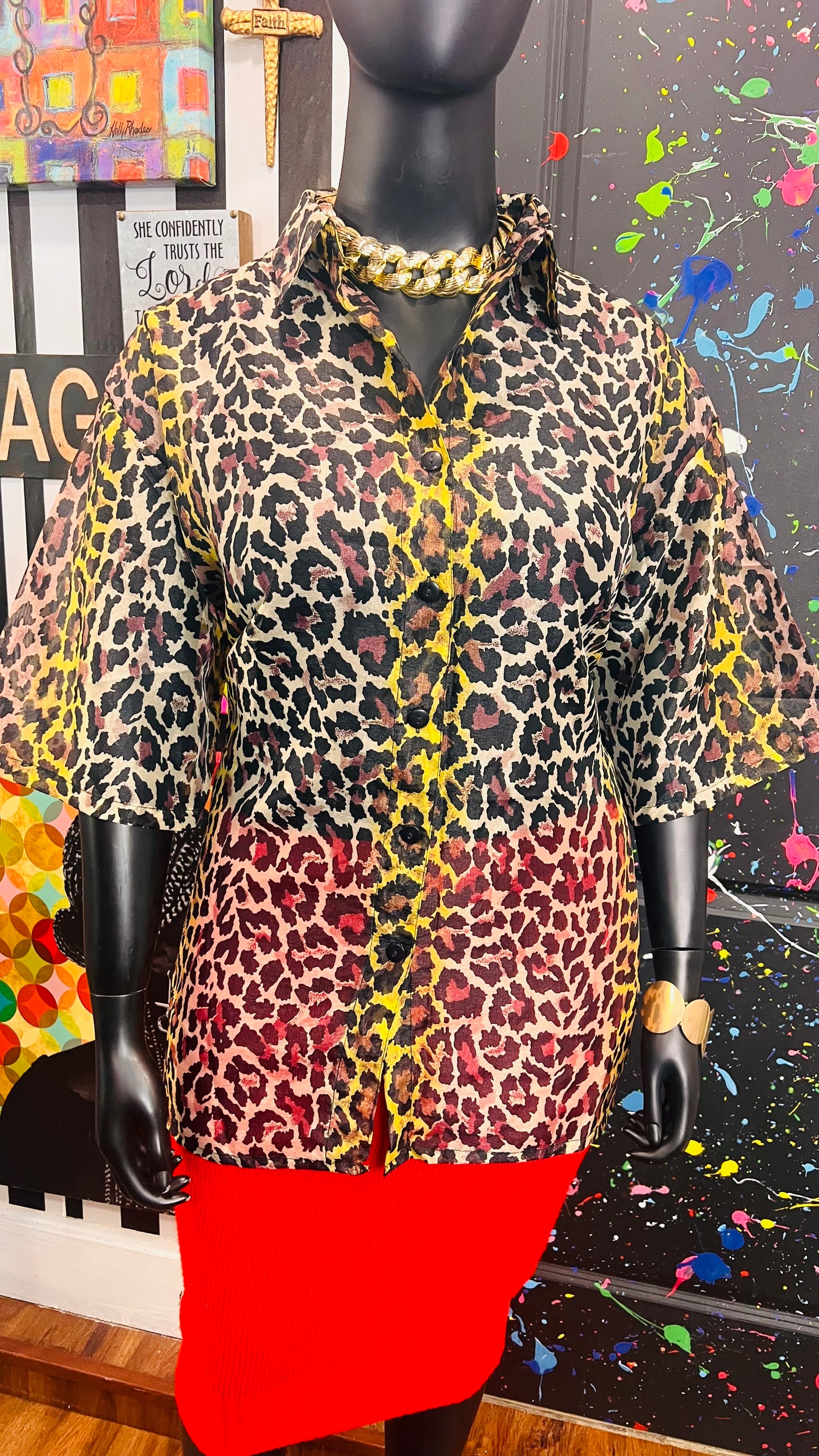 Vintage Deadstock - New w/Tags Sheer Animal Print Blouse (22)